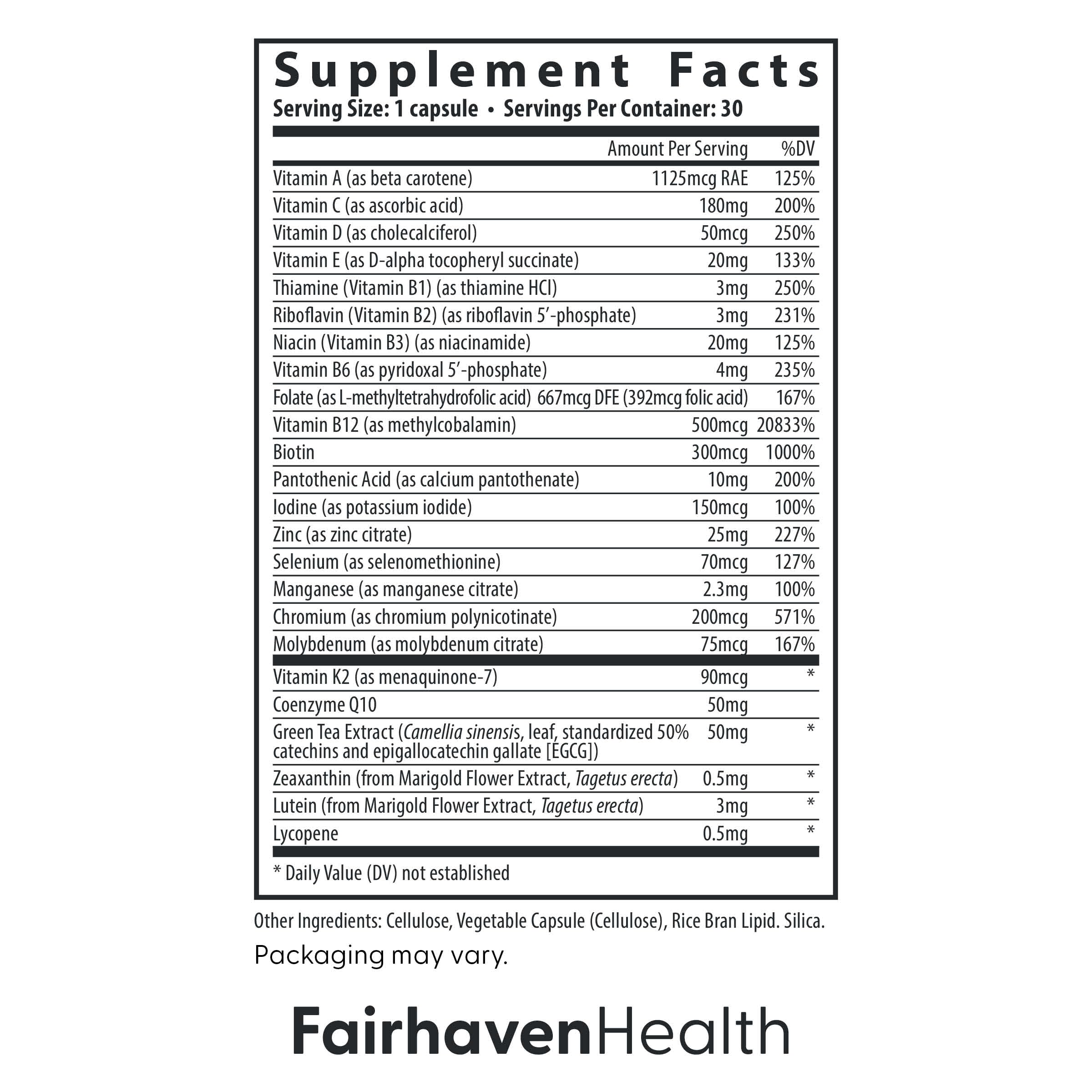 Fairhaven Health Women’s Multivitamin Essentials | Once-Daily Women’s Multivitamin Support for Energy, Immune Health, Eye Health, Hormone Balance | Gluten, Dairy, Soy Free | Non-GMO | 30 Capsules