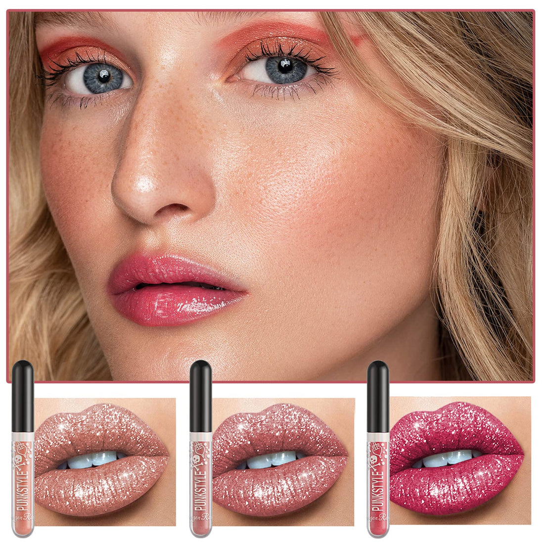 NVLEPTAP 3PCS Liquid Glitter Lipstick Glitter Lip Gloss Set,Diamond Shimmer Matte Lipstick Set Long Lasting High Pigment Glitter Lip Stick Kit Lip Gloss Set Halloween Makeup Gift - Set A