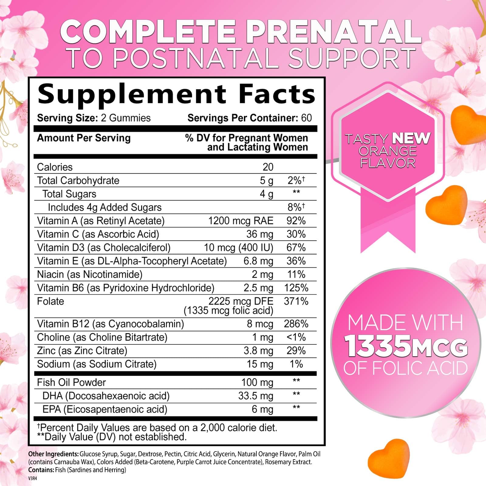 Prenatal Vitamins for Women with Folic Acid + DHA for Pregnancy & Fetal Support, Prenatal Multivitamin Gummy with Folate, Choline, Vitamin B6, B12, C & D3, Non-GMO, Prenatals for Women - 120 Gummies