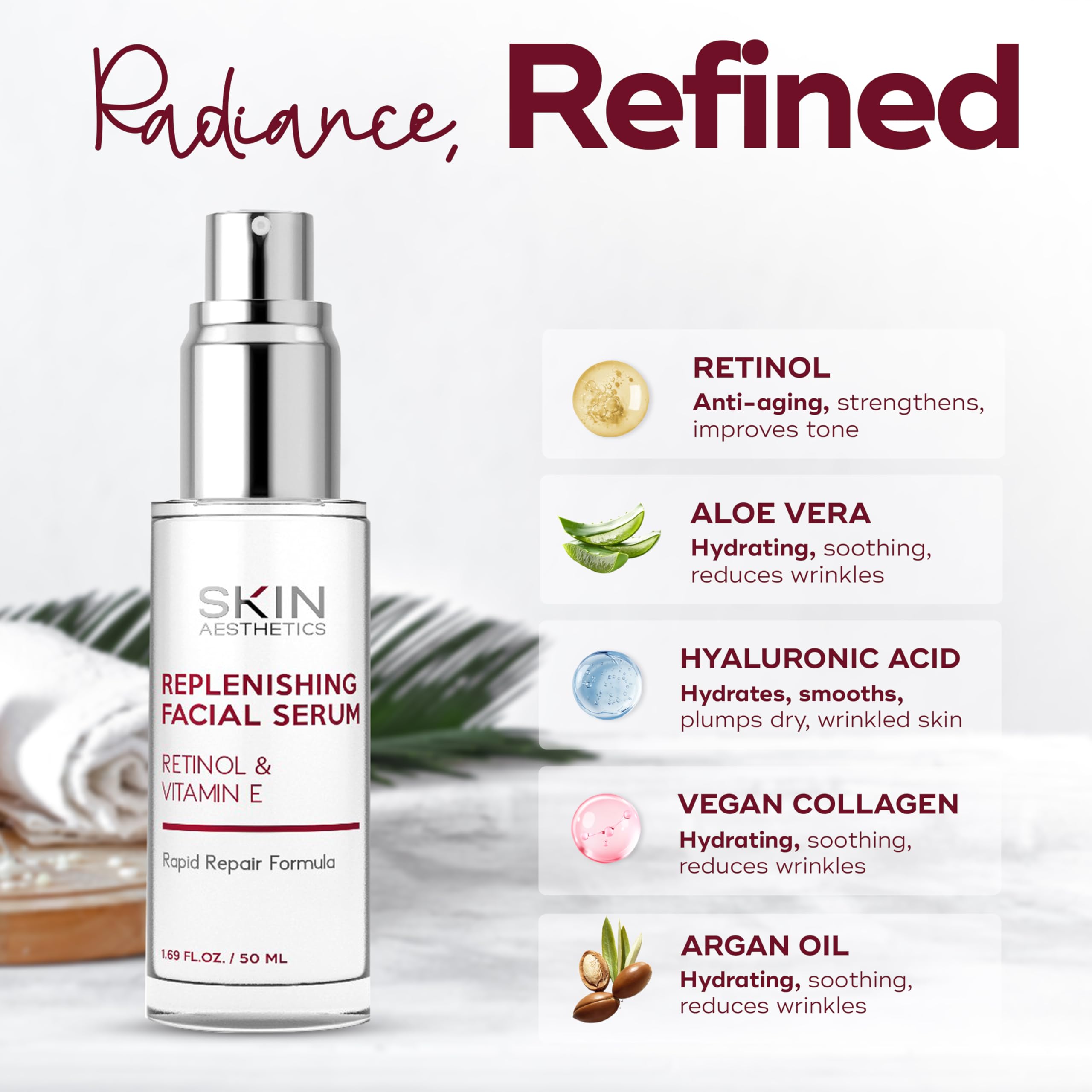 Skin Aesthetics Retinol & Vitamin E Face Serum - Anti-Aging, Blemishes, Fine Lines & Wrinkles Treatment - Dermatologist Tested Korean Skincare - Clean Beauty, Cruelty-Free - 1.69 oz