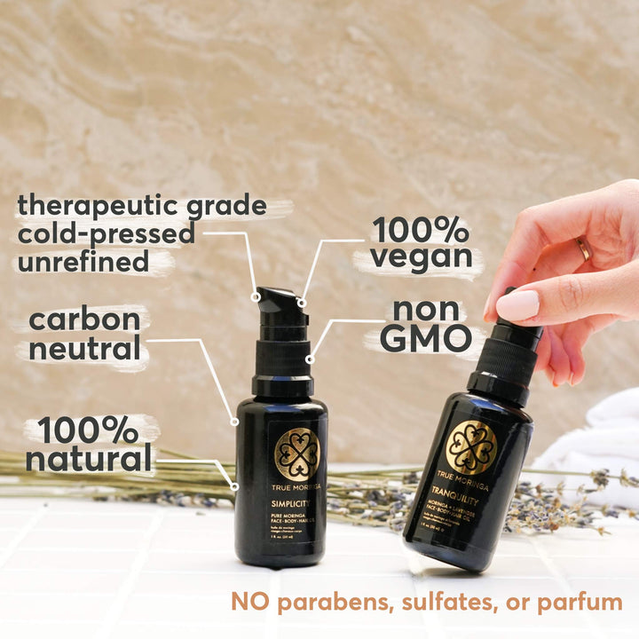 True Moringa Oil (Tranquility - Lavender), 100% Pure Cold-Pressed Moringa Oil for Face, Body, Hair, 1 oz.(30 mL)