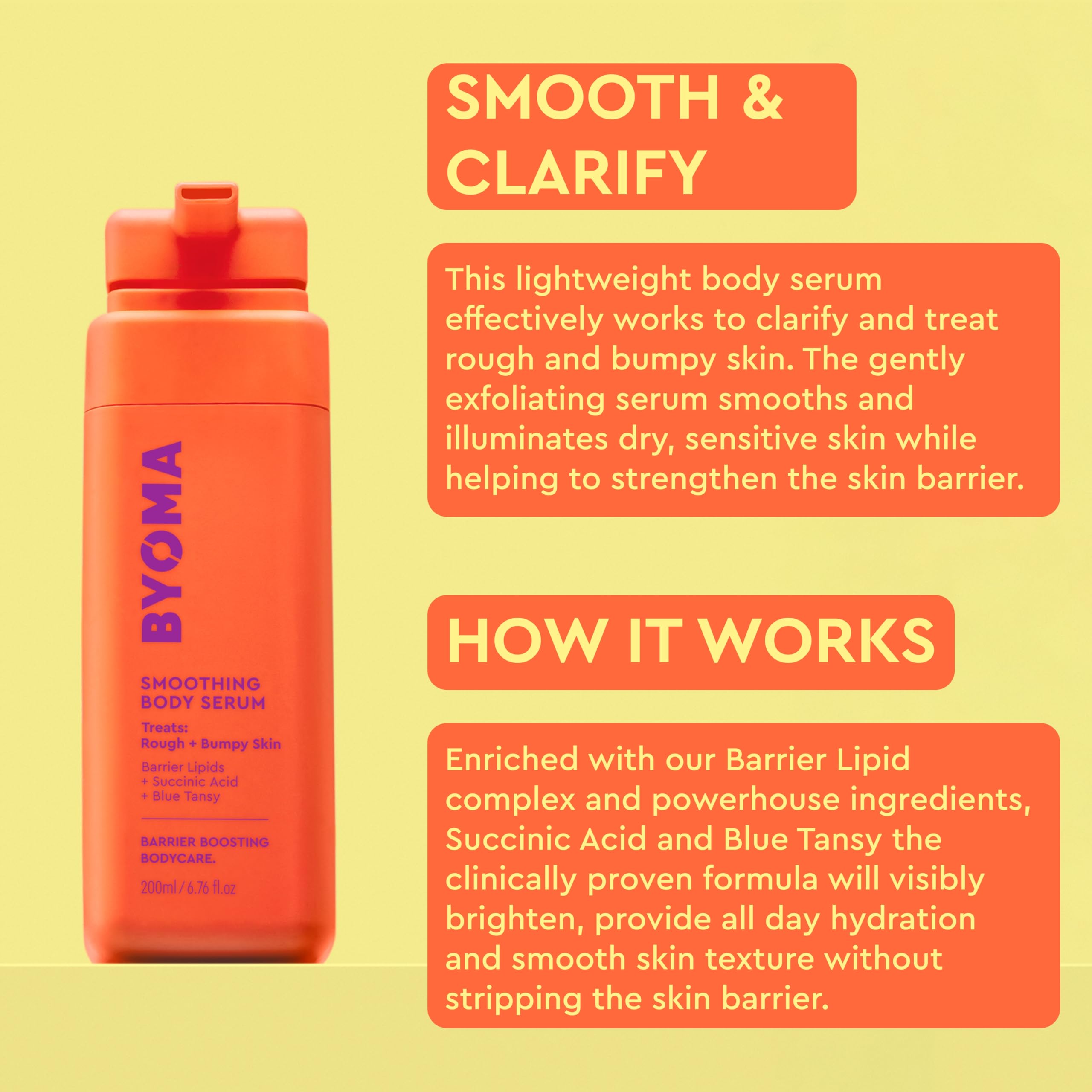 BYOMA Smoothing Body Serum - For Body Breakouts & Textured Skin - Lightweight Body Serum with Succinic Acid & Blue Tansy - Restores Skin Barrier & Soothes Inflammation - 3.4 fl oz