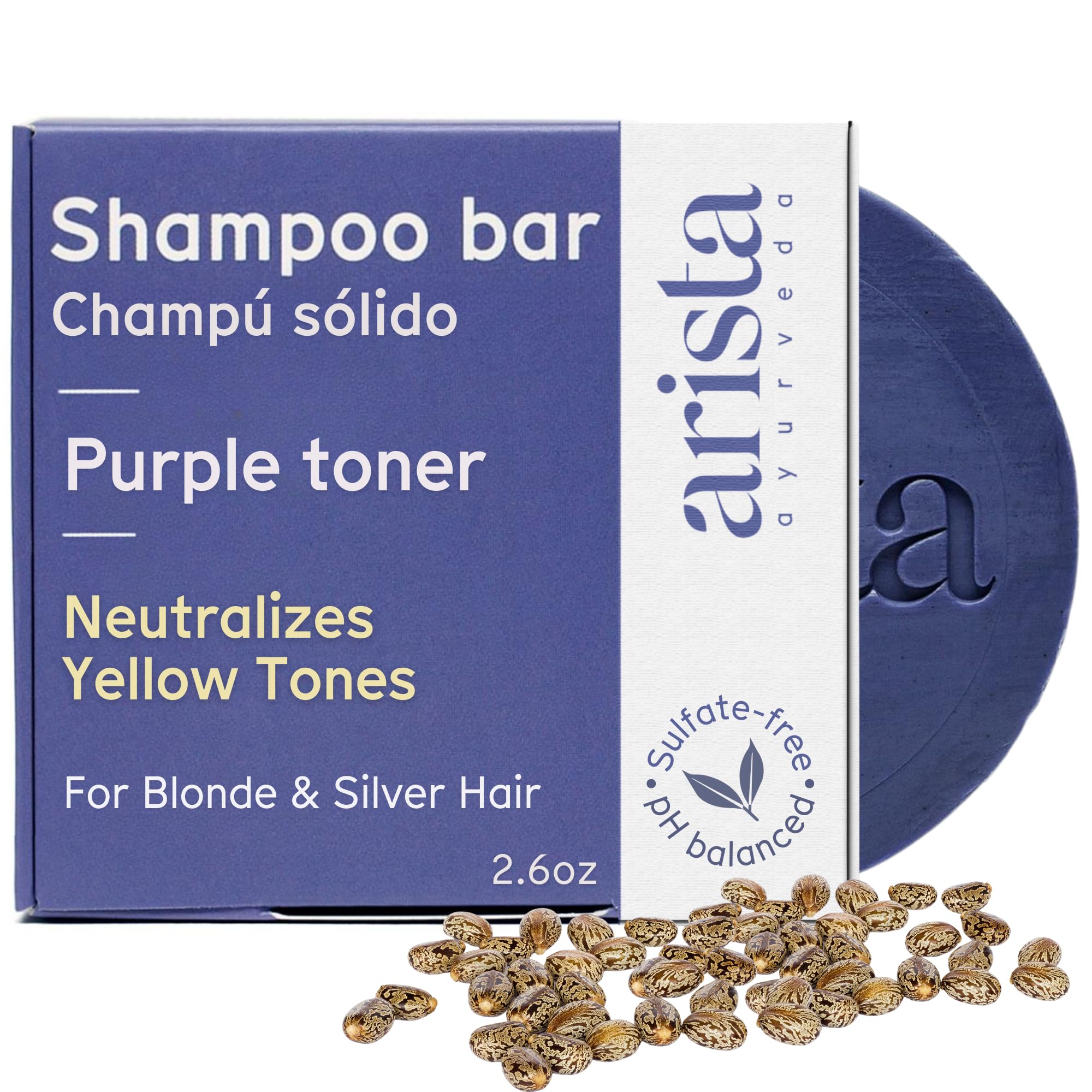 Arista Purple Shampoo Bar, Amla Fruit Powder, Purple Toner & Castor Oil, Moisturizing & Plastic Free Hair Soap, Sulfate Free Solid Shampoo Puck for Grey Hair