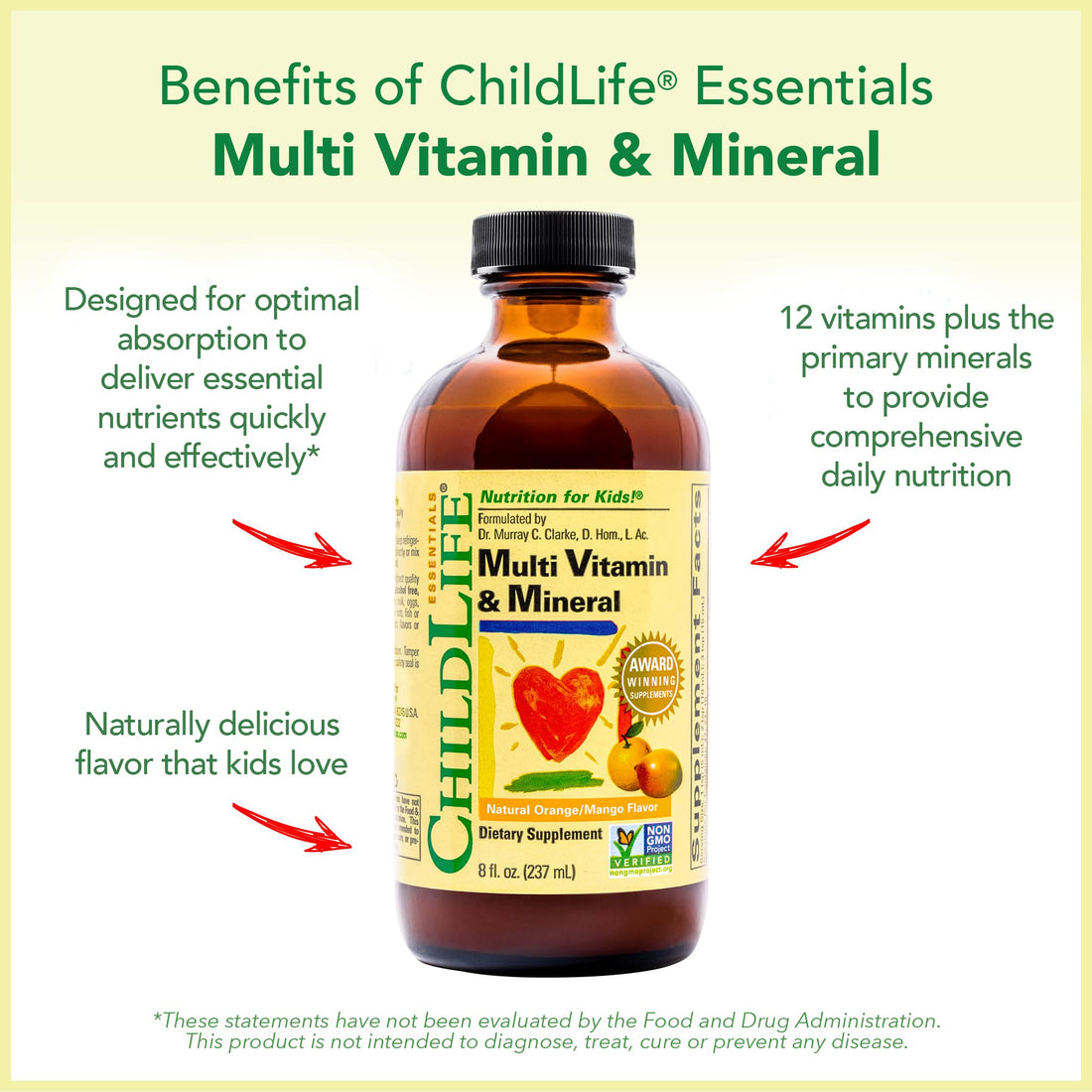 CHILDLIFE Essentials Kids Multivitamin & Mineral - Kids Vitamins, Liquid Multivitamin for Kids, Toddler Multivitamins, Liquid Vitamins, Baby Multivitamin - Natural Orange & Mango, 8 Fl Oz (Pack of 2)
