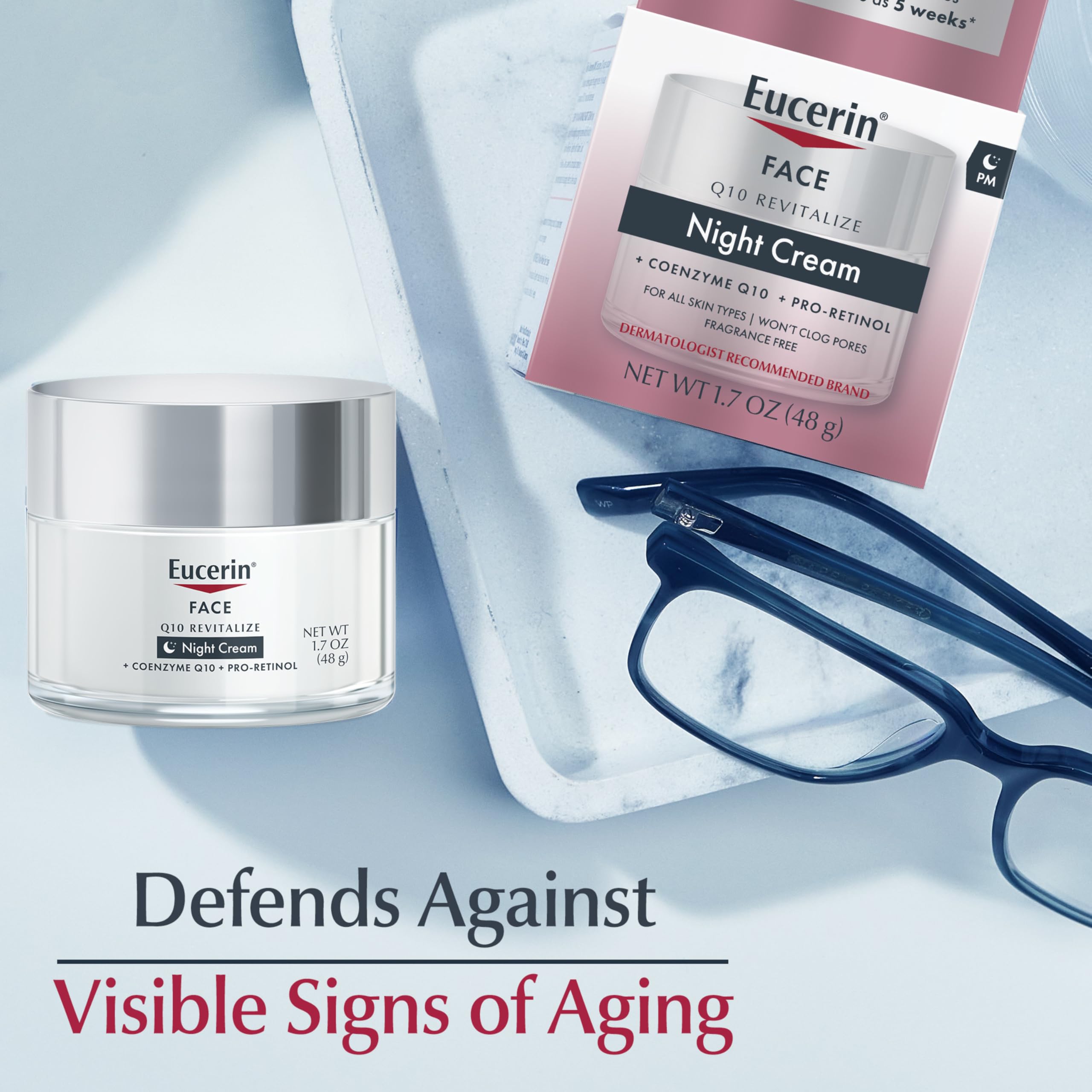 Eucerin Q10 Anti-Wrinkle Night Cream + Pro-Retinol, Facial Cream for Sensitive Skin, 1.7 Oz
