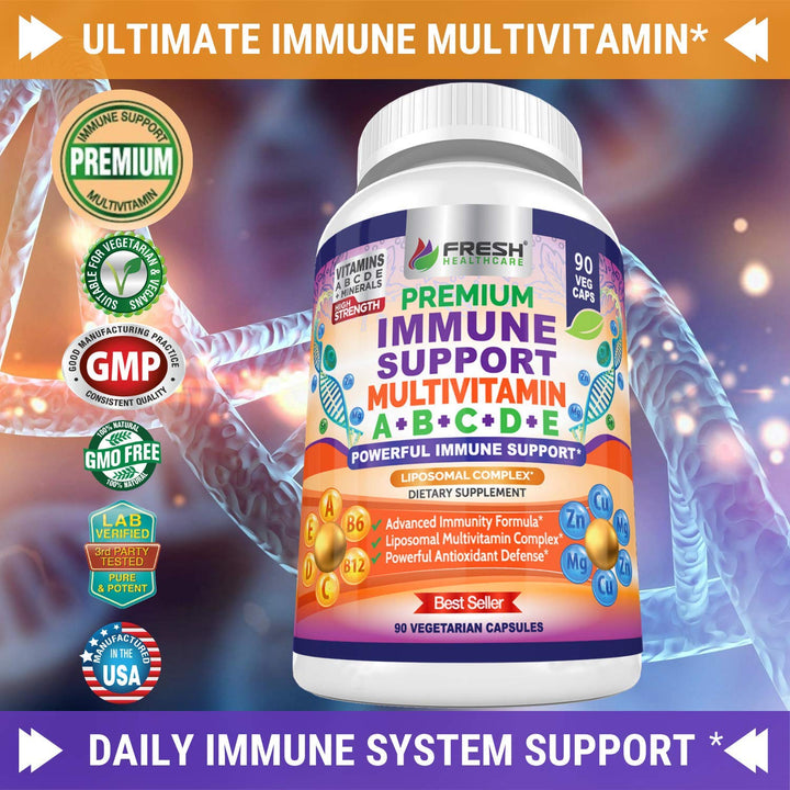 Immune Support Multivitamin for Men and Women with Vitamins A, B, C, D, E, B6, B12 - Zinc, Magnesium and Copper with Liposomal Complex for Enhanced Absorption - Daily Antioxidant Boost - 90 Vegan Caps