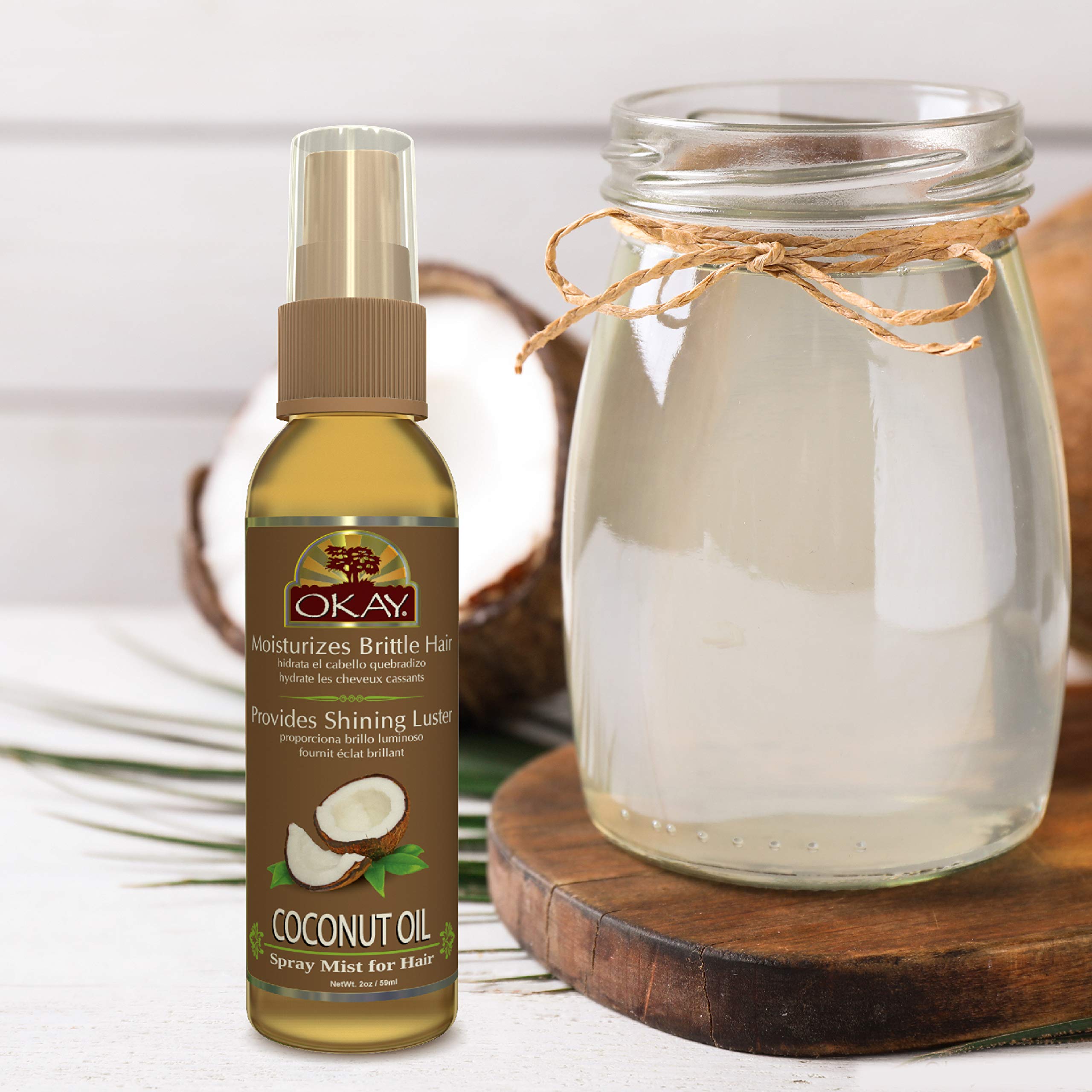 OKAY | Coconut Oil Spray Mist | For All Skin & Hair Types & Textures | Revive Damaged Brittle Hair | With Natural UV Protectants | Free of Parabens | 2 oz