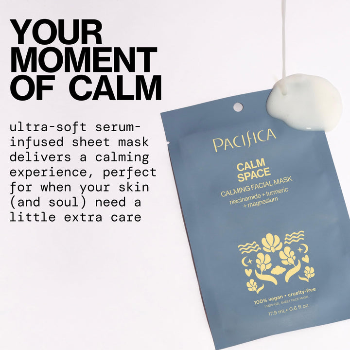Pacifica Sheet Face Mask - Calm Space - Calming Facial Mask - Niacinamide & Turmeric Soothing Face Mask for Irritated Skin Clean Beauty Vegan & Cruelty-Free Dermatologist Tested