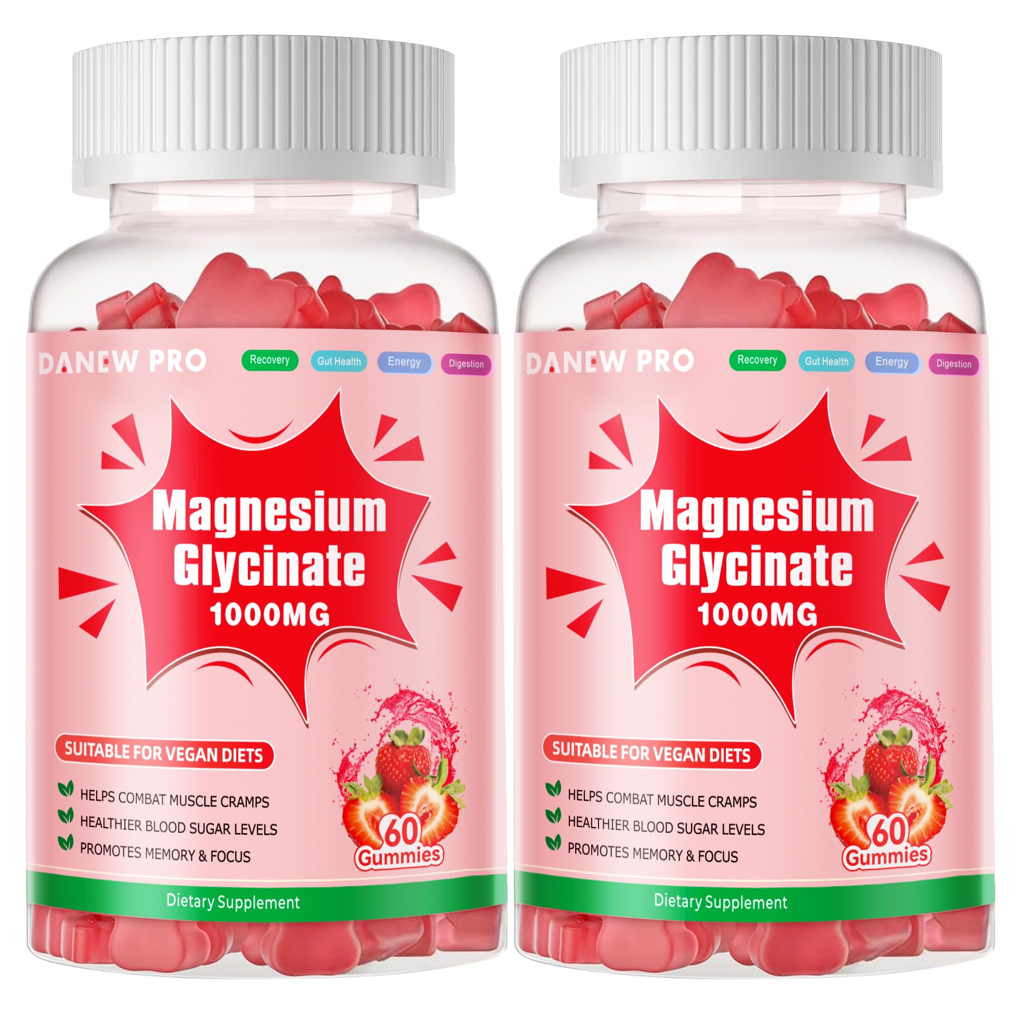 Magnesium Glycinate Gummies 1000mg - Sugar Free Magnesium Potassium Supplement with Vitamin D, B6, CoQ10 for Calm Mood & Sleep Support - 120 Strawberry Gummies