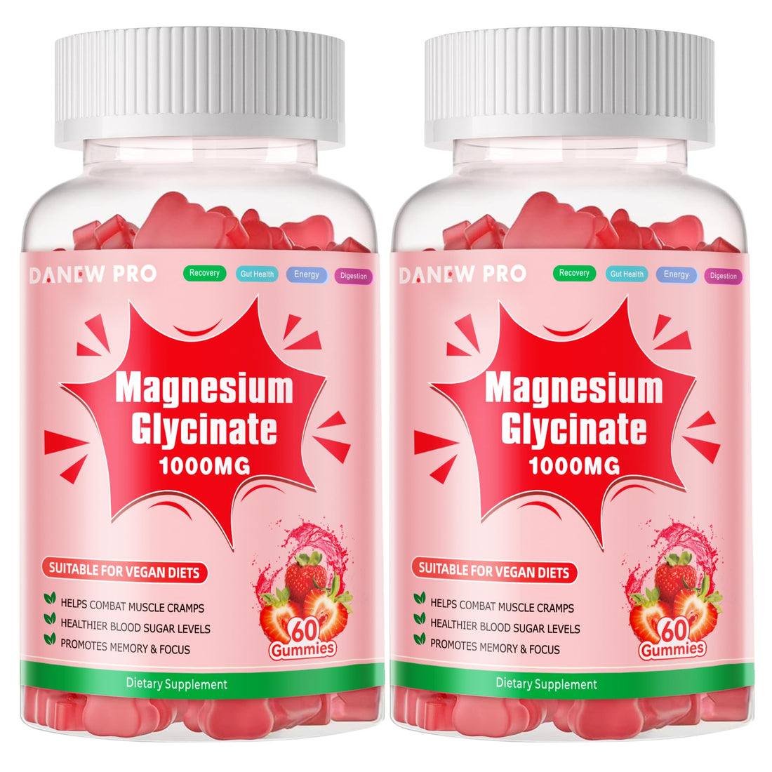 Magnesium Glycinate Gummies 1000mg - Sugar Free Magnesium Potassium Supplement with Vitamin D, B6, CoQ10 for Calm Mood & Sleep Support - 120 Strawberry Gummies