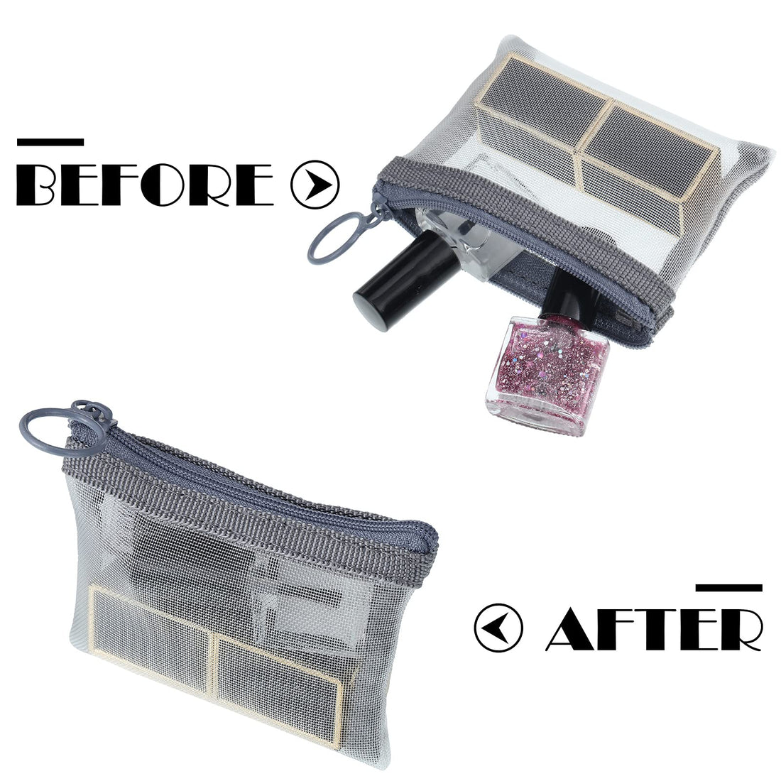 Frienda 10 Pcs Small Zipper Pouch Mini Mesh Zipper Cosmetic Bags Nylon Mesh Coin Purse Small Portable Cosmetic Case Mesh Storage Bags with Key Holder for women Travel Home (Grey,3 x 4 Inch)