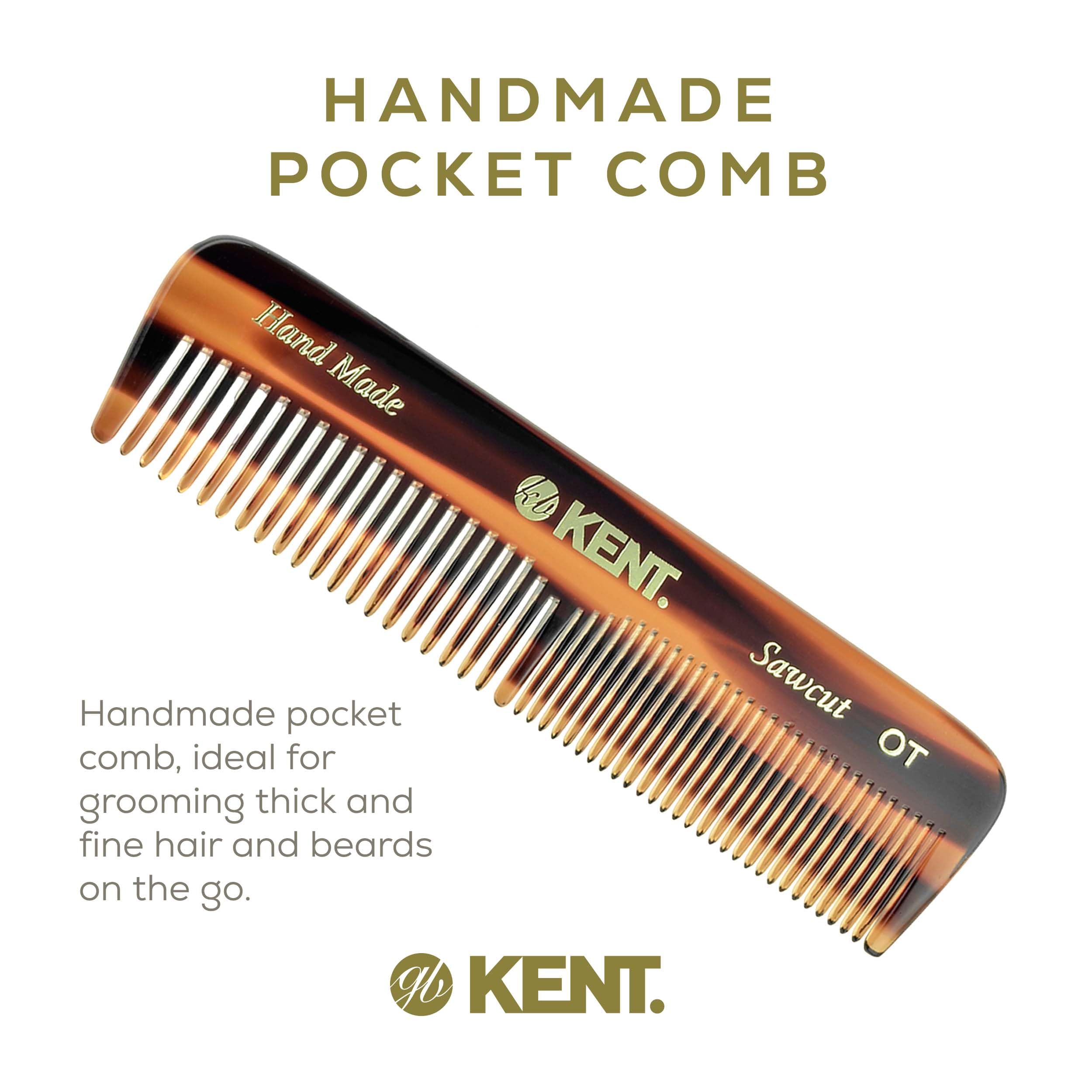 Kent A OT Double Tooth Hair Pocket Comb, Small Fine/Wide Tooth Comb For Hair, Beard and Mustache, Coarse/Fine Hair Grooming Comb for Men, Women and Kids. Saw Cut Hand Polished. Handmade in England