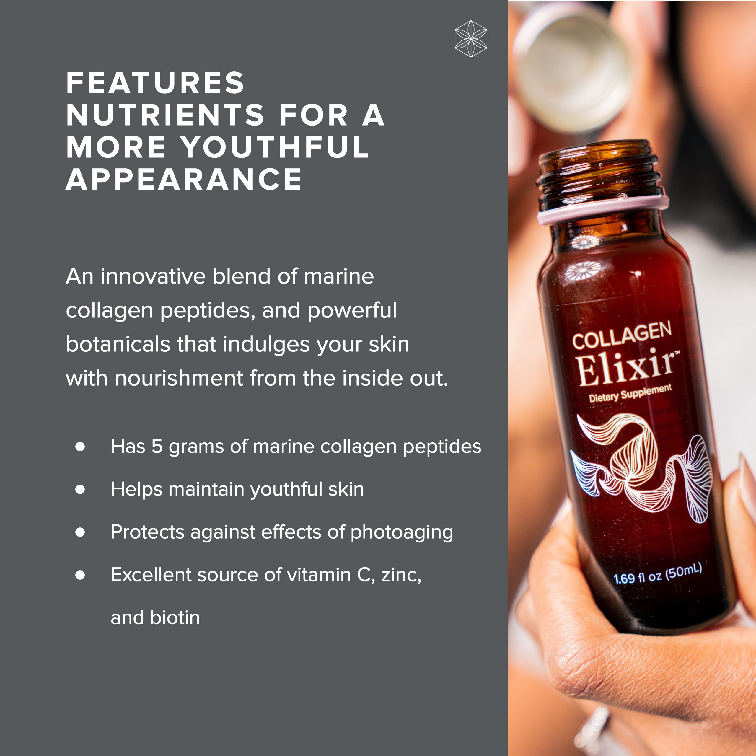 Isagenix Collagen Elixir - Drink with Marine Collagen Peptides - Support a Youthful Appearance with Vitamin C, Zinc & Biotin - 50 mL