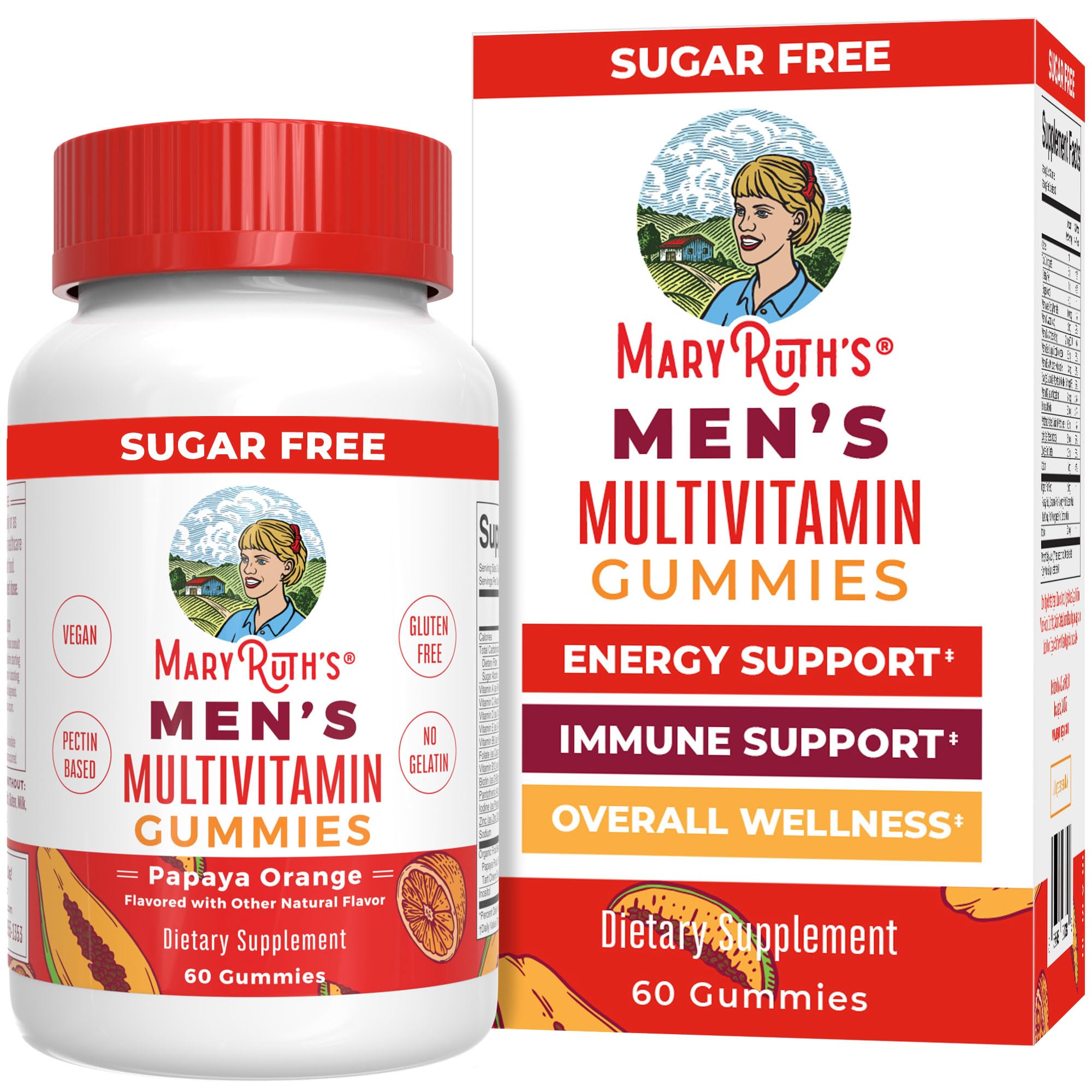 MaryRuth Organics Mens Multivitamins Gummies | Vegan Mens Vitamins | Mens Daily Multivitamins for Immune Support | Non-GMO & Gluten Free Vitamins for Men | 0g Sugar Per Serving | 60 Count