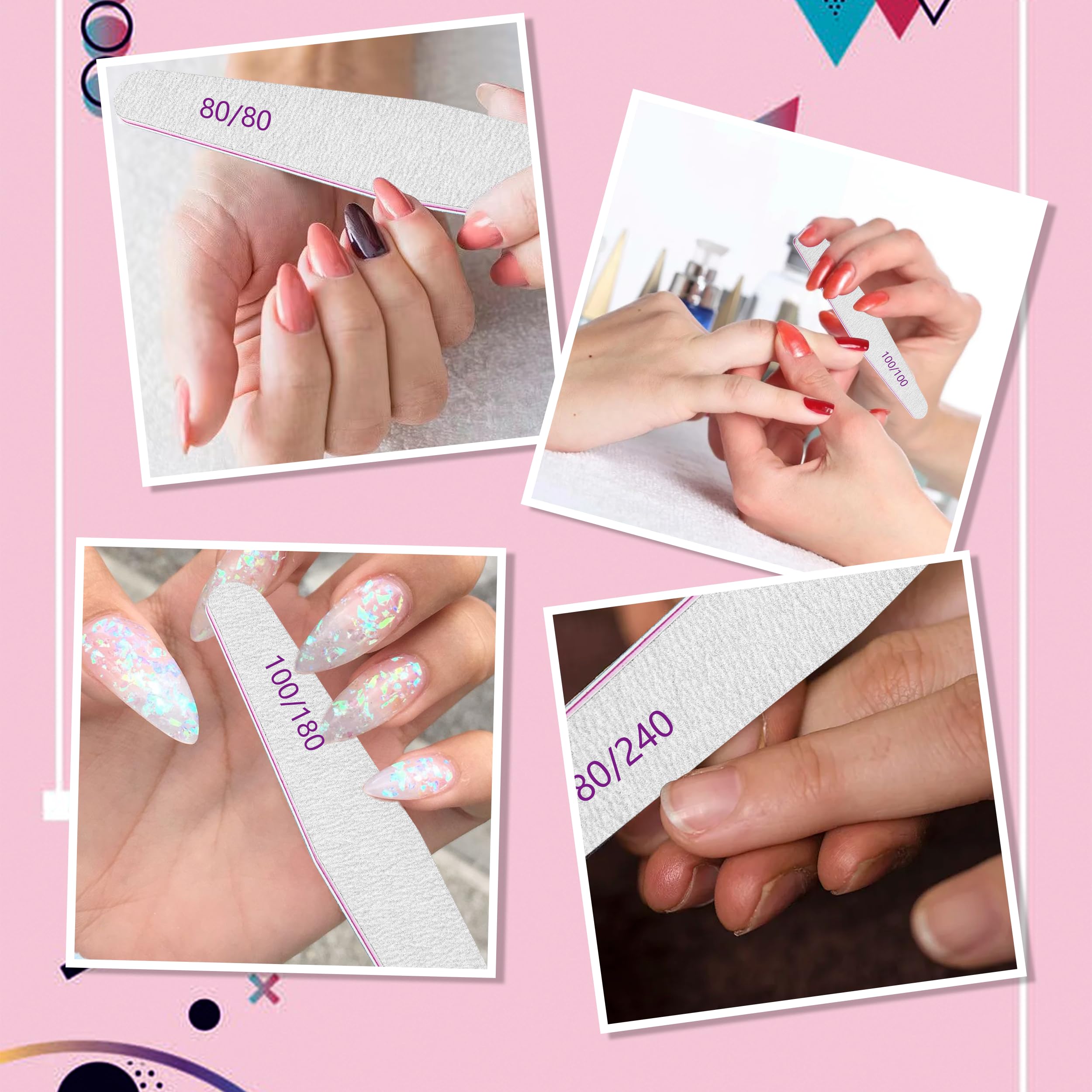 Professional Nail Files, Emery Board Nail File for Natural Nails 100/180/240 Grit Nail Files for Acrylic Nails 12pcs Fine Grit Nail File Manicure Tools Coarse Fingernail Files (100/180 Grit)