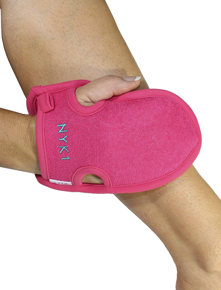 Exfoliating Body Scrub Exfoliator Glove - Eraser Mitt Loofah, Dry Dead Flakey Skin Tan Scrubbing Remover Cleansing Gloves for Bath, Shower, Spa Brush Soap Wash Exfoliate Arms Legs Face Cloth (Pink)