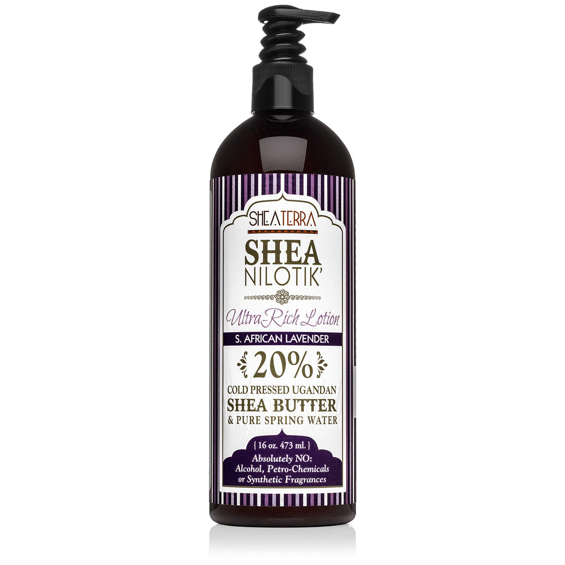 Shea Terra Organics Nilotik’ Shea Butter Ultra-Rich Lotion – S. African Lavender | Natural Daily Moisturizer that Offers Stress Relief & Skin Cell Rejuvenation with Antioxidants to Protect Skin– 16 oz