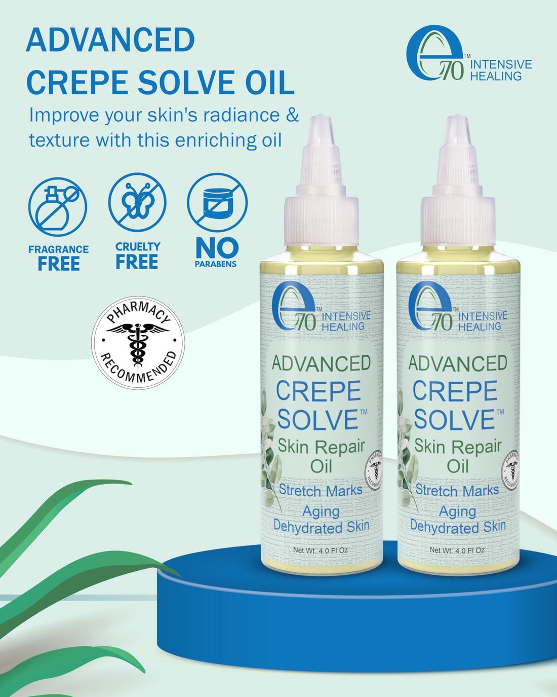 e70 Advance Crepe Solve Hydrating Skin Oil for Women & Men - Made with Natural Oils, Licorice Root & Chamomile Extract - Moisturizing Body Oil for Skin Firmness & Elasticity, 2-Pack