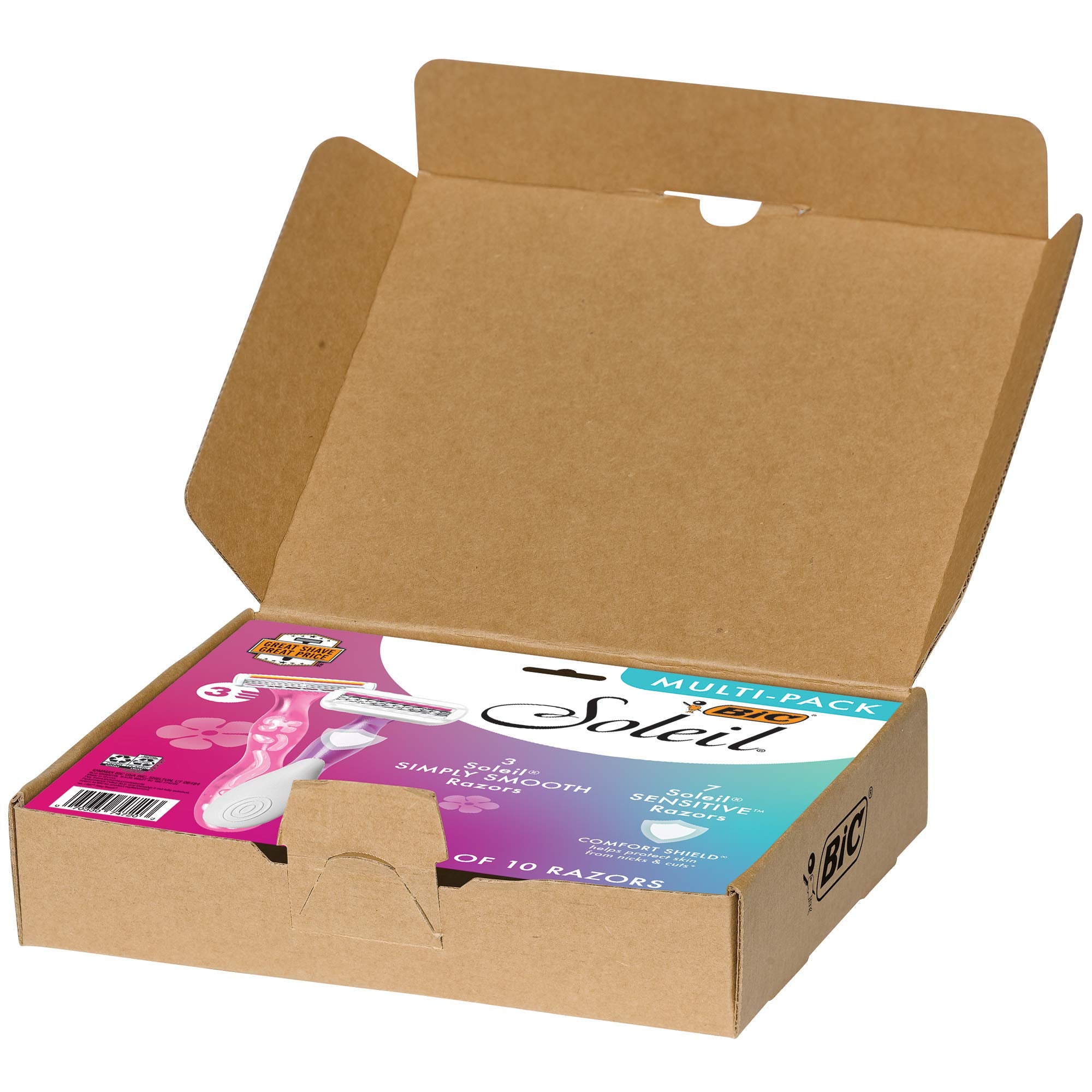 BIC Soleil Disposable Women's Razors, 10-Count Multi-Pack, 3 Soleil Simply Smooth Razors, 7 Soleil Sensitive Razors, 3 Blades for a Smooth Shave