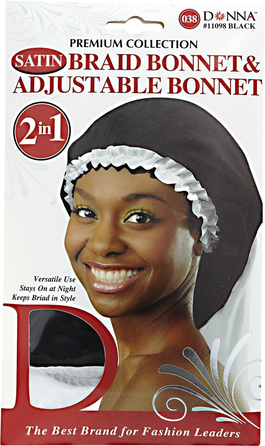 Black/White : Donna Collection Adjustable Braid Bonnet, Black/White