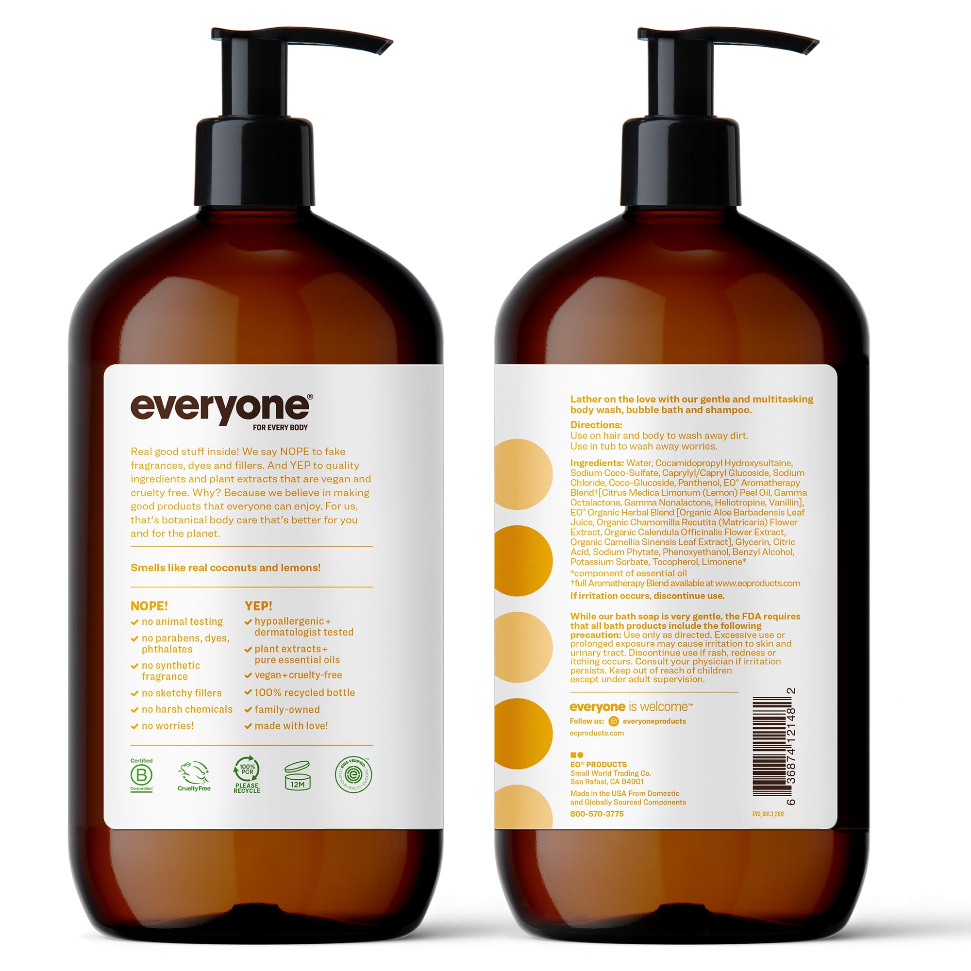 Everyone 3-in-1 Soap: Shampoo, Body Wash, & Bubble Bath, Coconut and Lemon, 32 Ounce, 2 Count