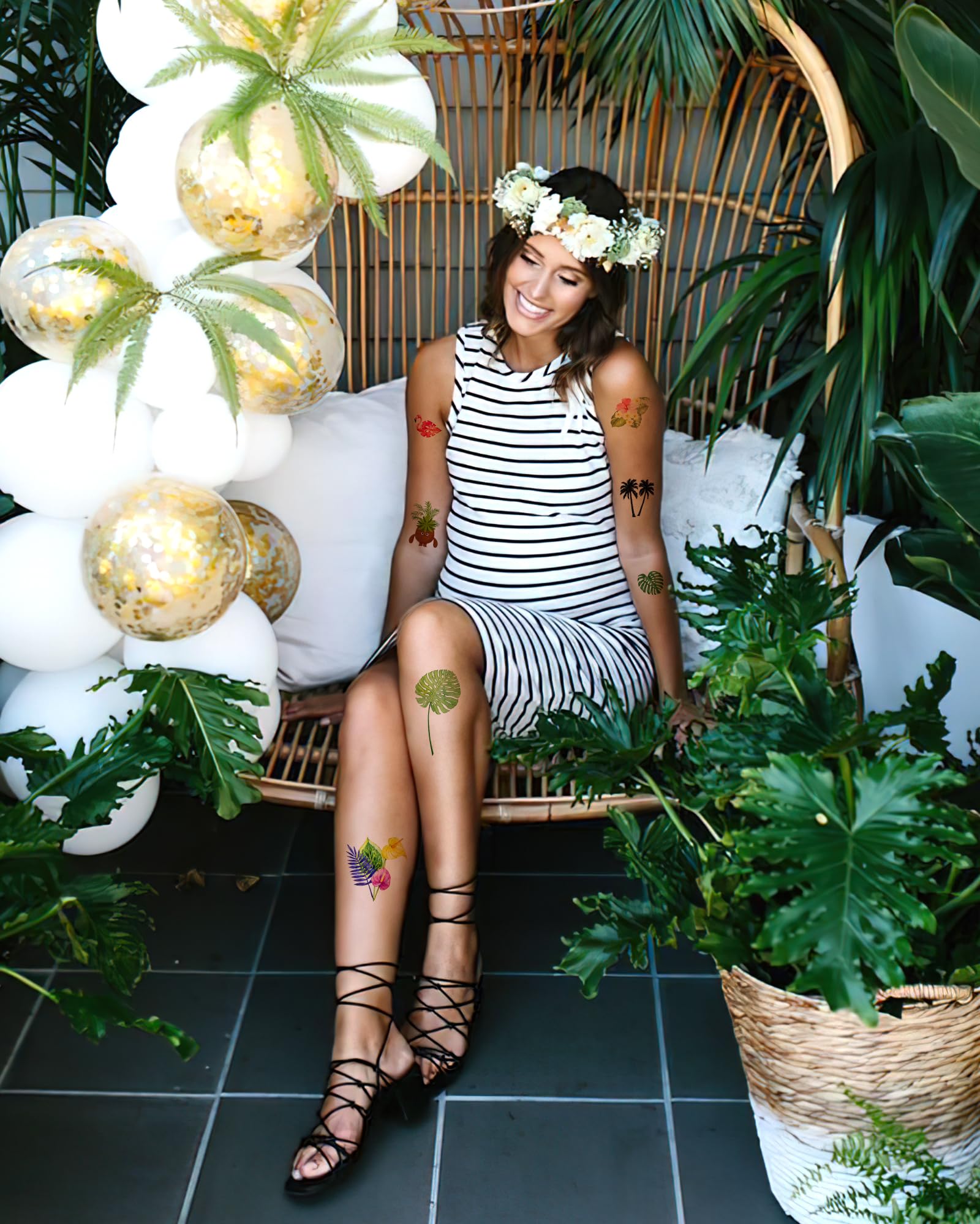 200 Pieces Palm Leaves Temporary Tattoos Stickers,20 Sheets Tropical Leaves Themed Tattoos Stickers Party Decoration Supplies Party favors for Kids Adults