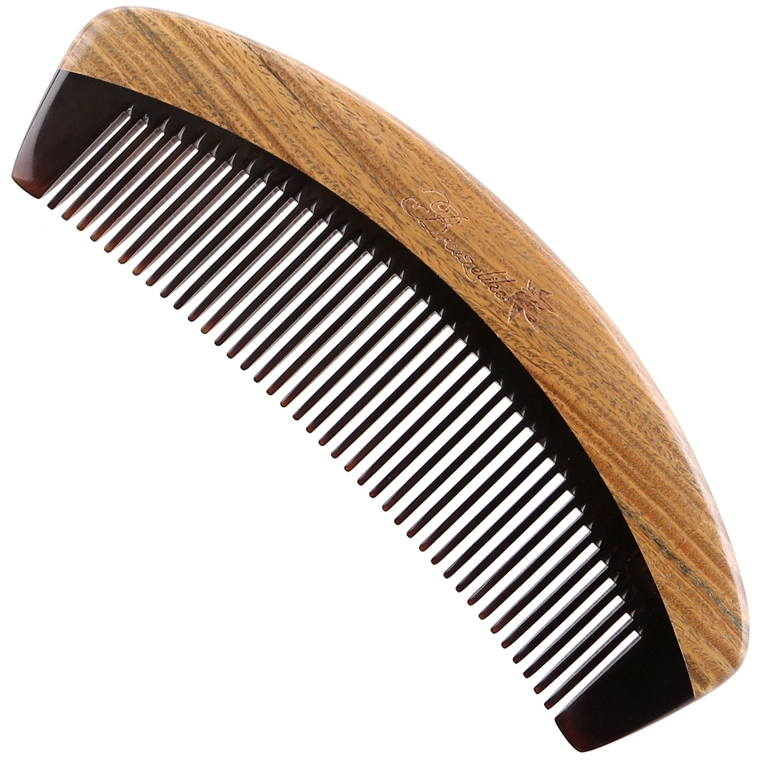Breezelike No Static Handleless Black Buffalo Horn With Green Sandalwood Fine Tooth Comb