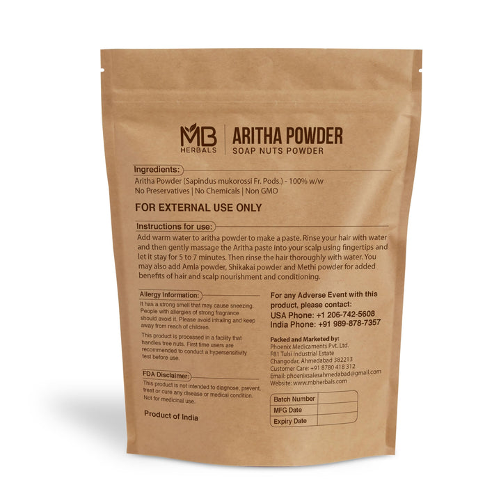 MB Herbals Aritha Powder 8 oz | 227G | 100% Pure & Organically Grown (Wild-crafted) Soap Nut Powder | Natural Hair Shampoo & Conditioner | Sapindus mukorossi