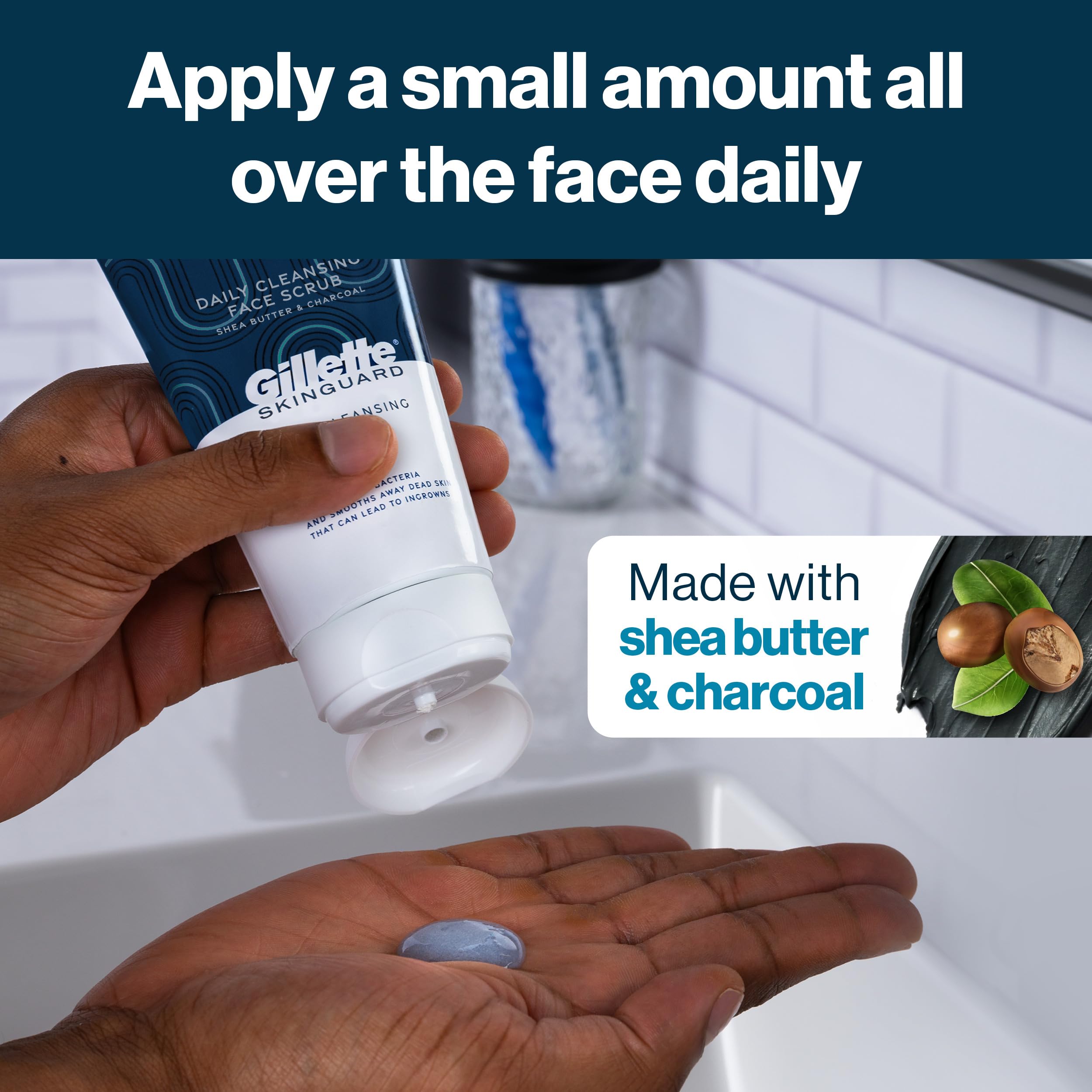 Gillette SkinGuard Face Scrub for Men, 5 oz Daily Cleansing Exfoliating Face Scrub with Shea Butter and Charcoal