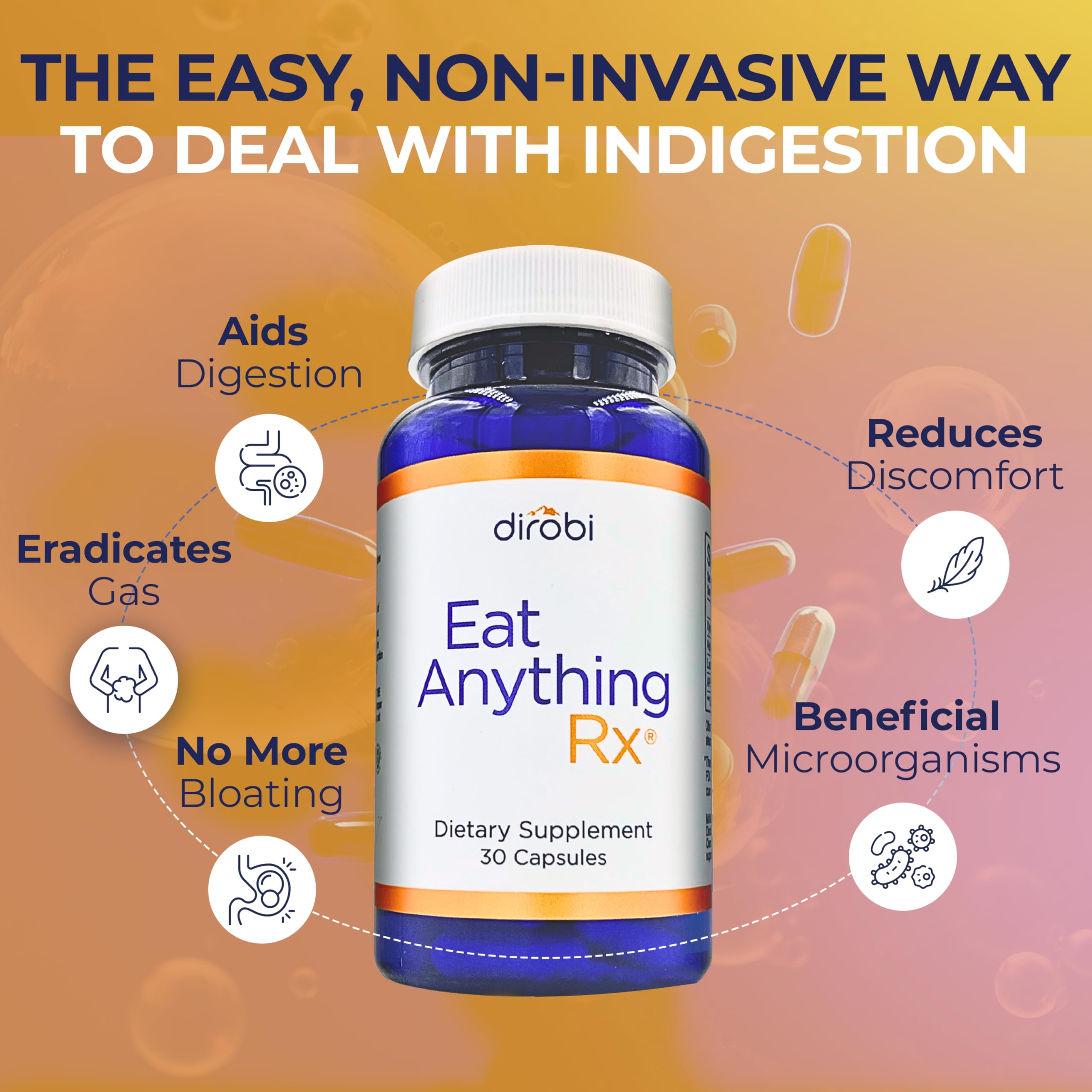 Dirobi Eat Anything Xylose Isomerase Fructose Malabsorption Enzymes, FODMAP Supplement, Digestive Enzymes for Better Lactose, Fat, Protein & Carbohydrate Digestion Gas & Bloating Relief 30 Capsules