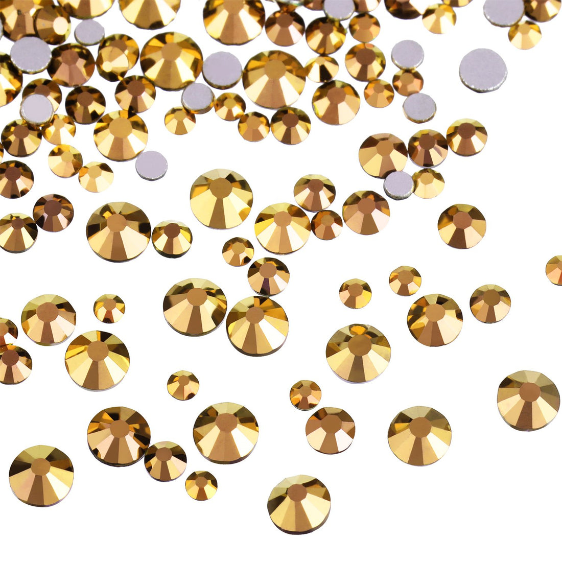 Bememo 3456 Pieces Nail Crystals AB Nail Art Rhinestones Round Beads Flatback Glass Charms Gems Stones, 6 Sizes for Nails Decoration Makeup Clothes Shoes (Gold, Mixed SS4 5 6 8 10 12)