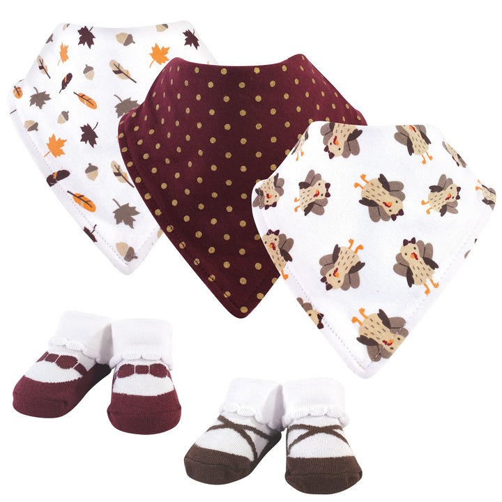 Hudson Baby Unisex Baby Cotton Bib and Sock Set, Girl Turkey, One Size