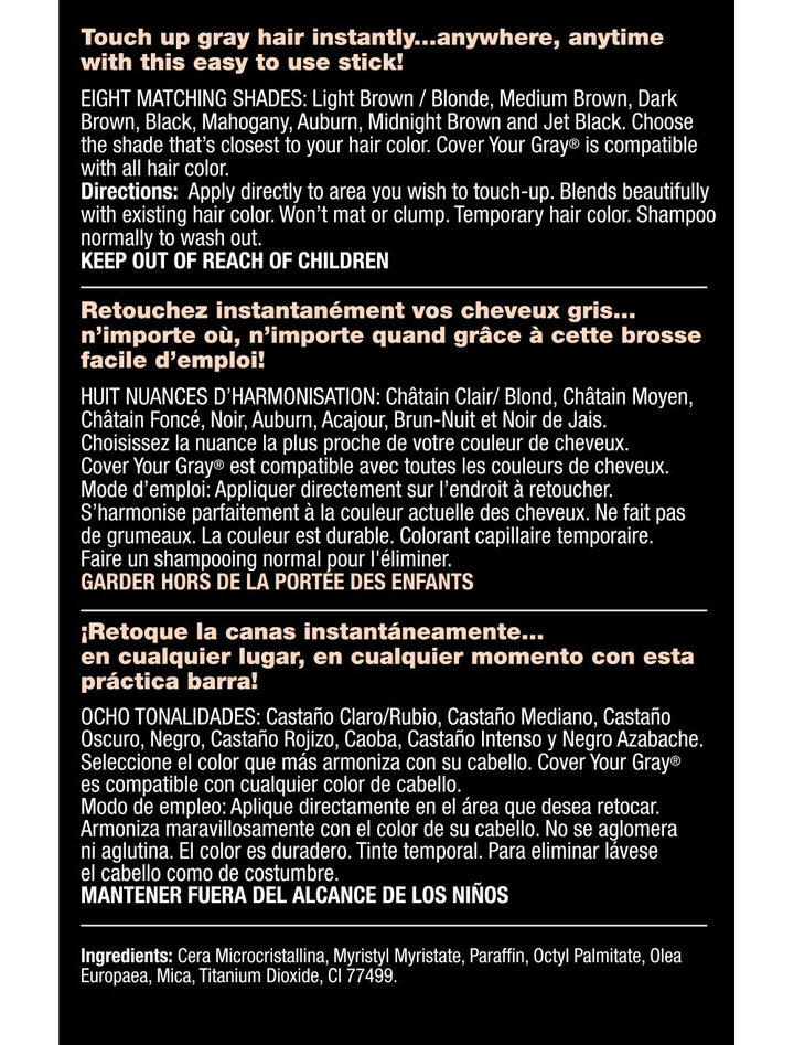 Cover Your Gray Hair Coloring Hair Stick Jet Black (Pack of 6)