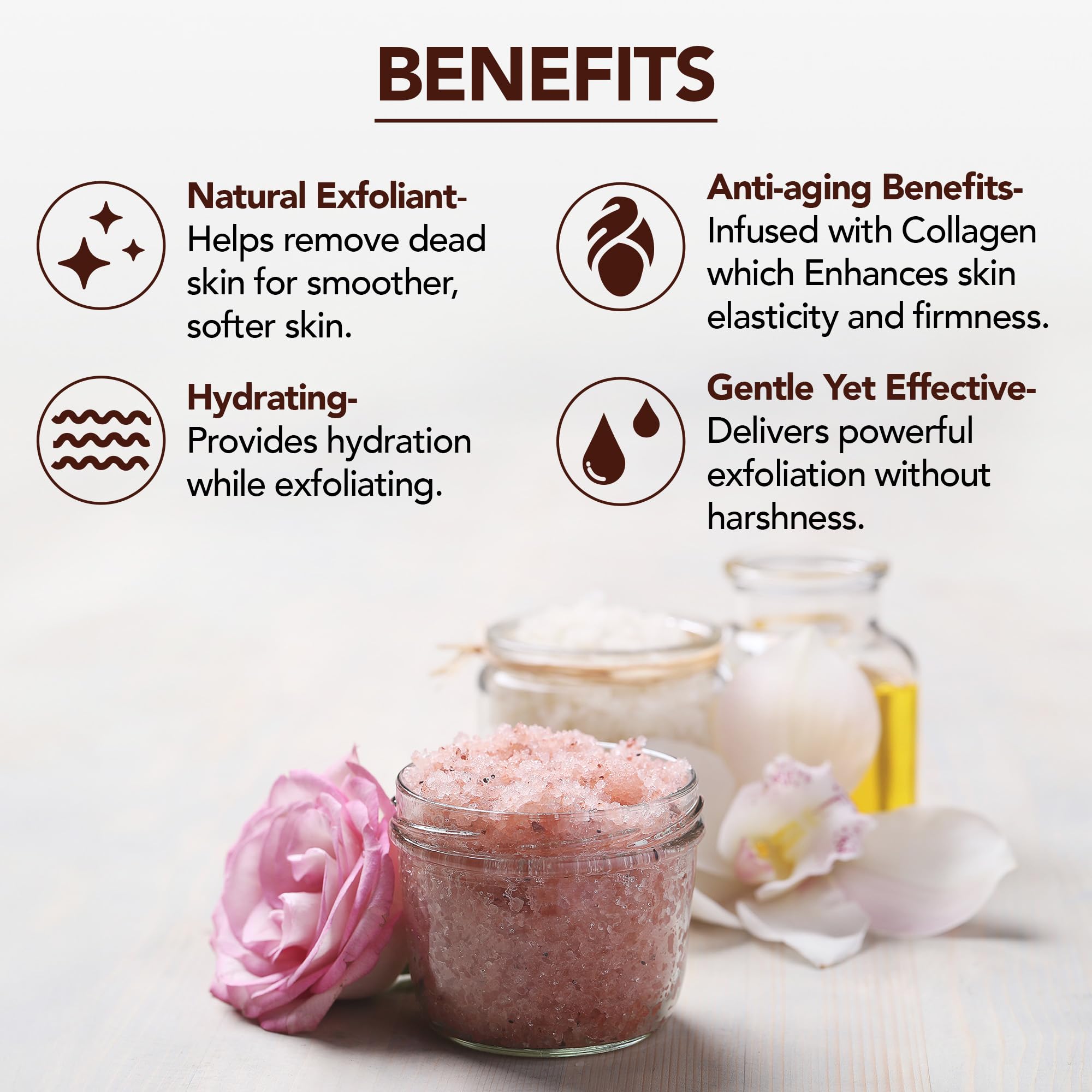 MAJESTIC PURE Himalayan Pink Salt Body Scrub with Collagen and Sweet Almond Oil | Exfoliating Scrub for Skin Care, Stretch Marks, Acne, Cellulite | 10 oz