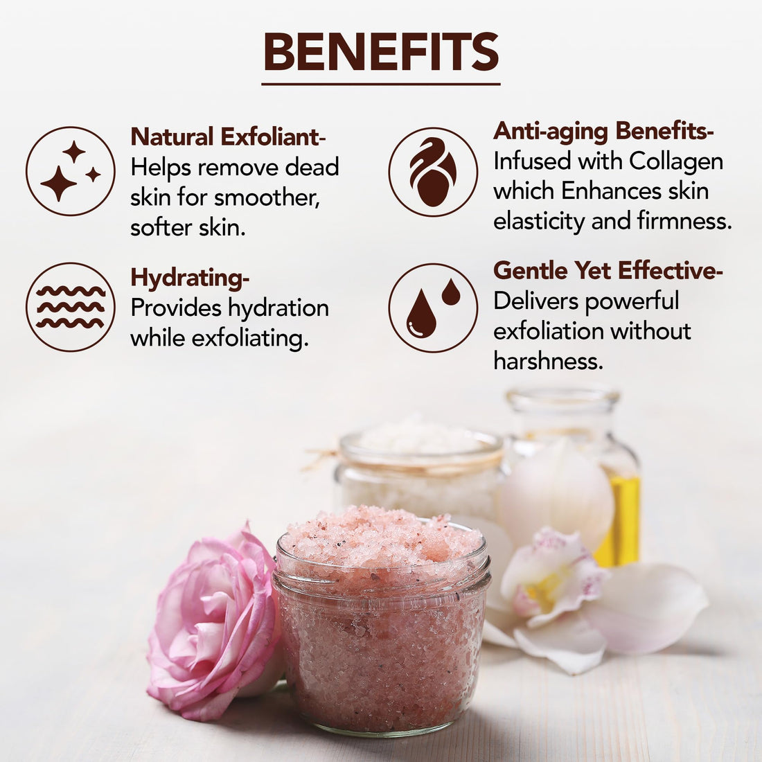 MAJESTIC PURE Himalayan Pink Salt Body Scrub with Collagen and Sweet Almond Oil | Exfoliating Scrub for Skin Care, Stretch Marks, Acne, Cellulite | 10 oz