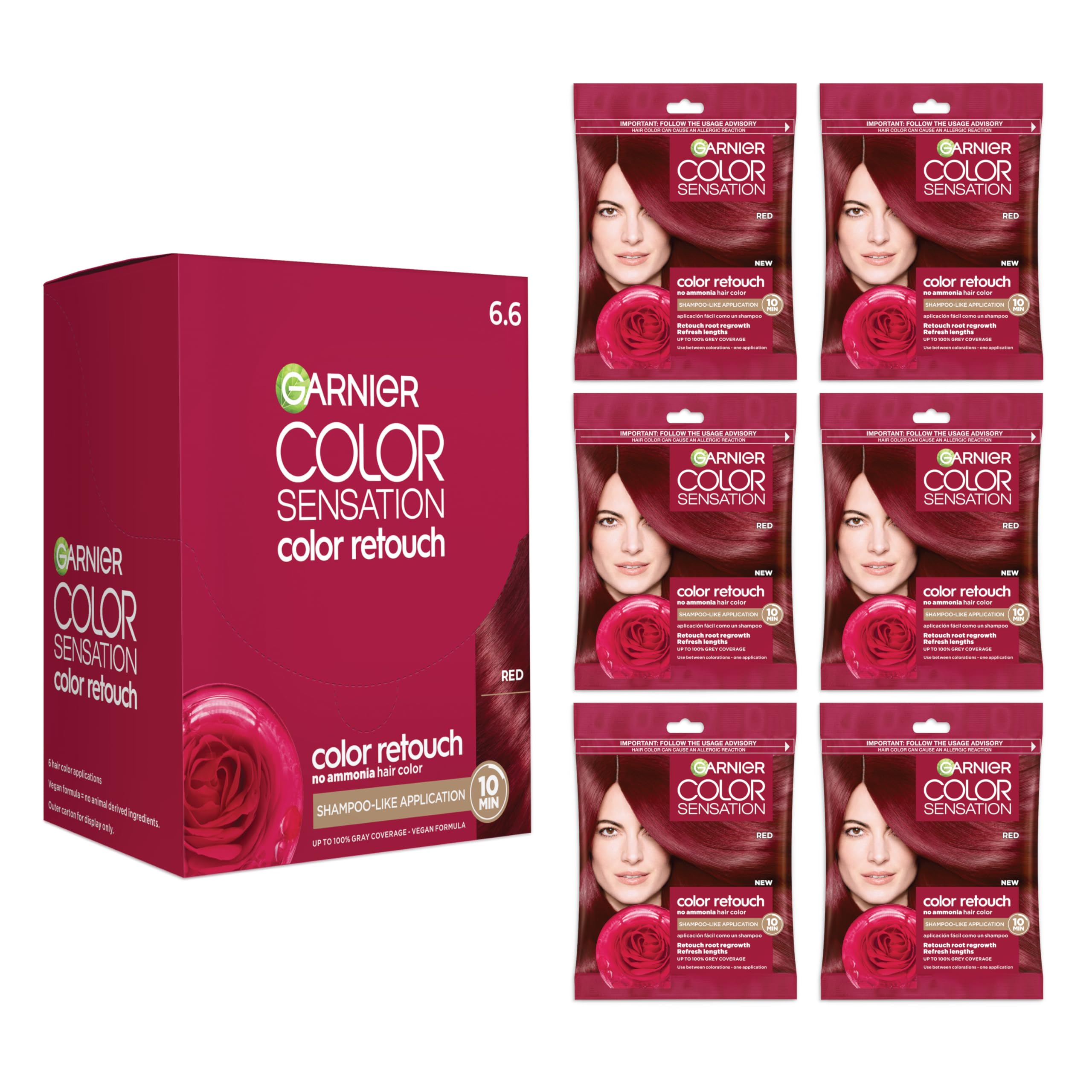 Garnier Color Sensation Color Retouch, Demi Permanent Hair Dye for Roots and Lengths with 100% Gray Coverage, Red Hair Dye, Pack of 6