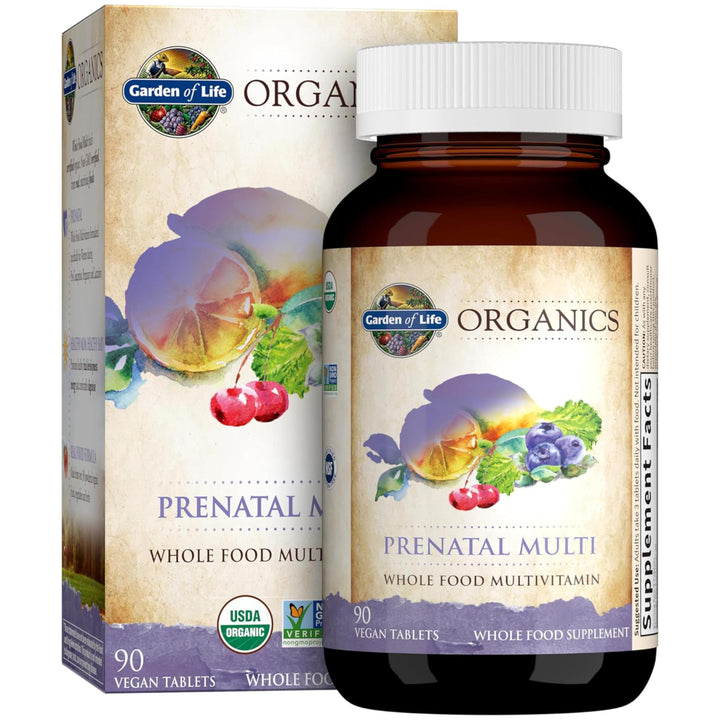 Garden of Life Organics Women’s Prenatal Multivitamin with Vitamin D3, B6, B12, C & Iron, Folate for Energy & Healthy Fetal Development – Organic, Non-GMO, Gluten-Free, Vegan, 30 Day Supply