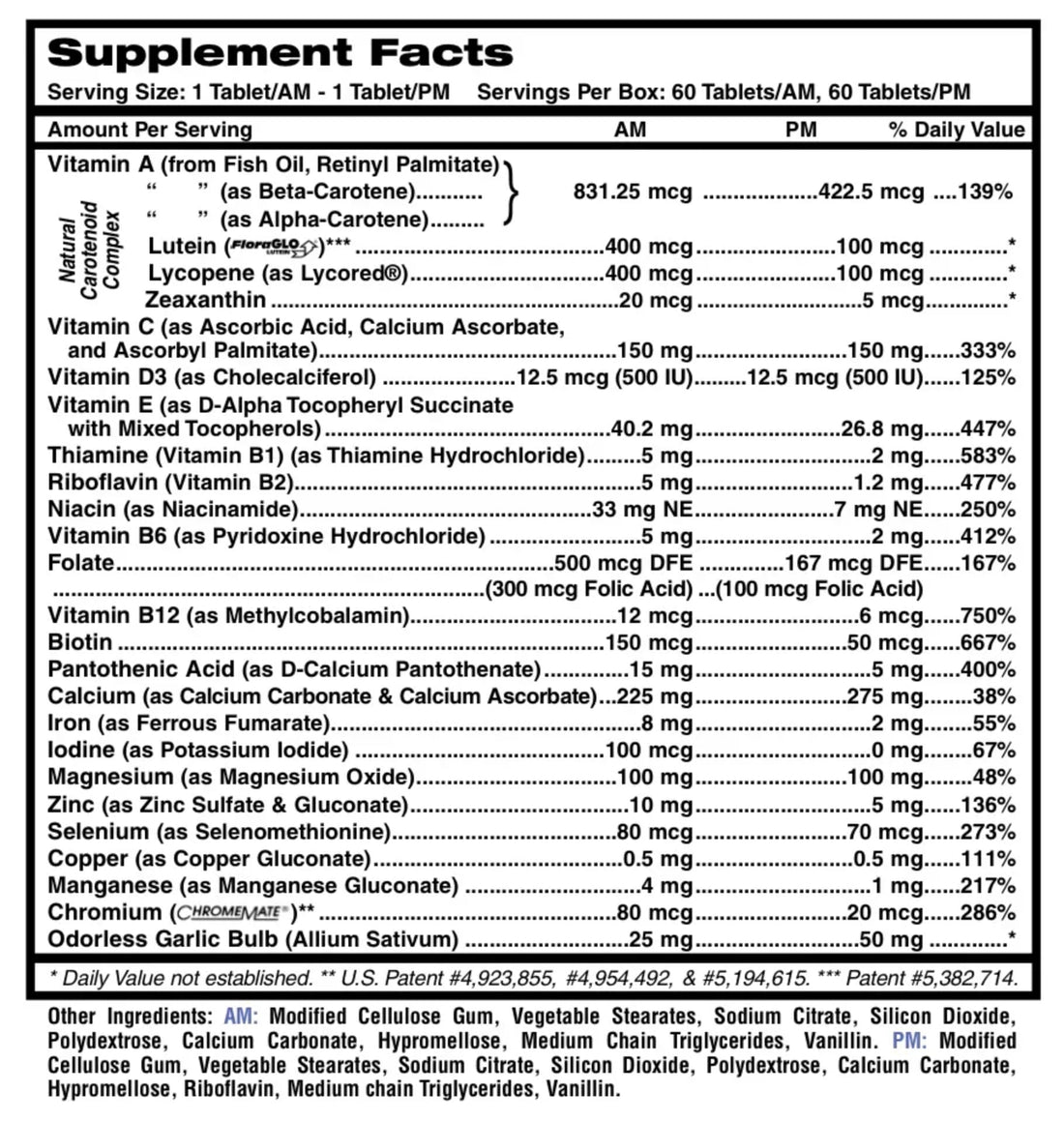 MDR Fitness Tabs Patented AM/PM Multivitamin for Men Doctor Formulated with Right Nutrients at The Right Time - Gluten Free - 2 Month Supply