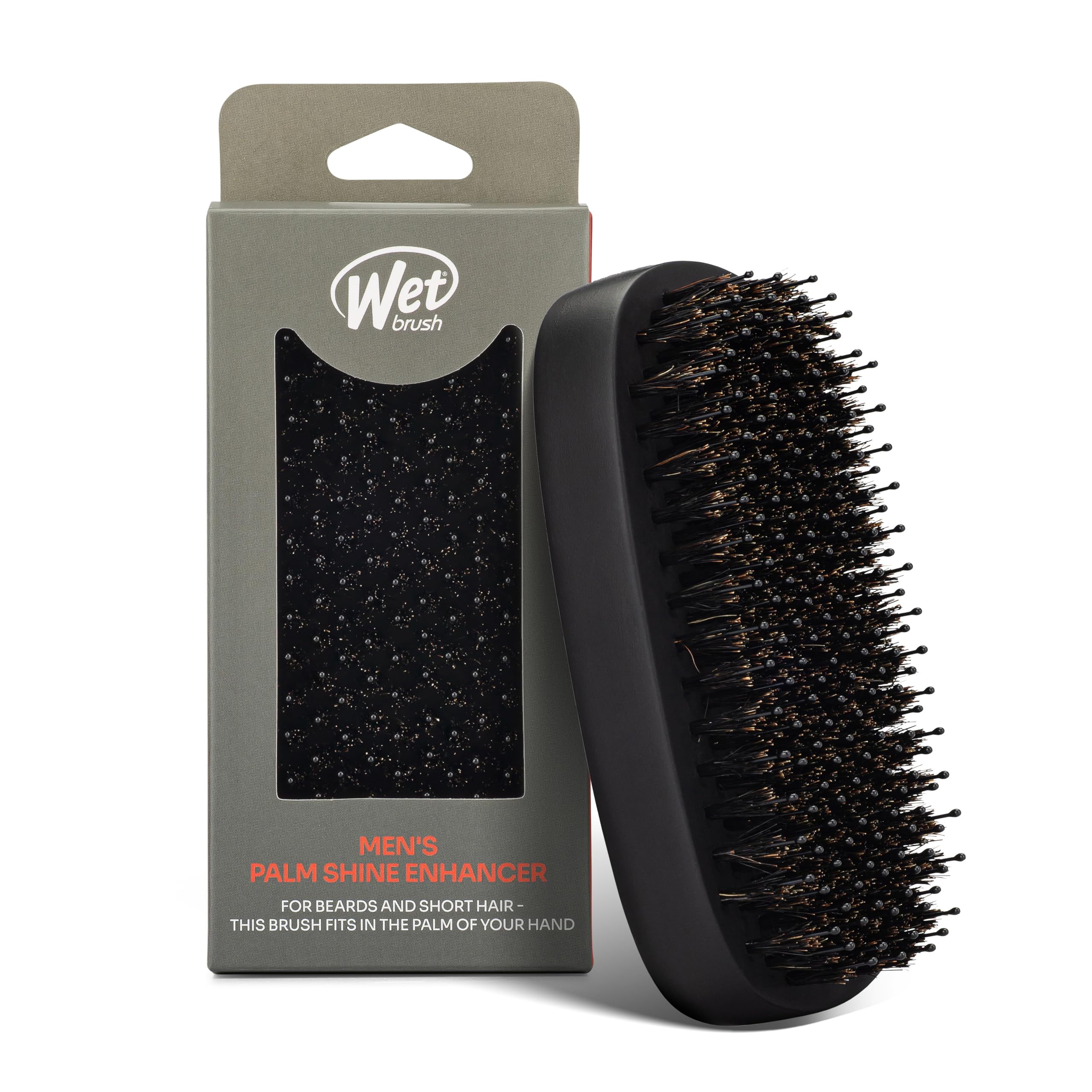 Wet Brush Shine Enhancer Hair Brush with IntelliFlex Bristles, Short Hair & Beard Brush for Men, Detangling Boar Hair Brush, Soft & Shiny Strands, Palm Brush for Easy Styling, Black