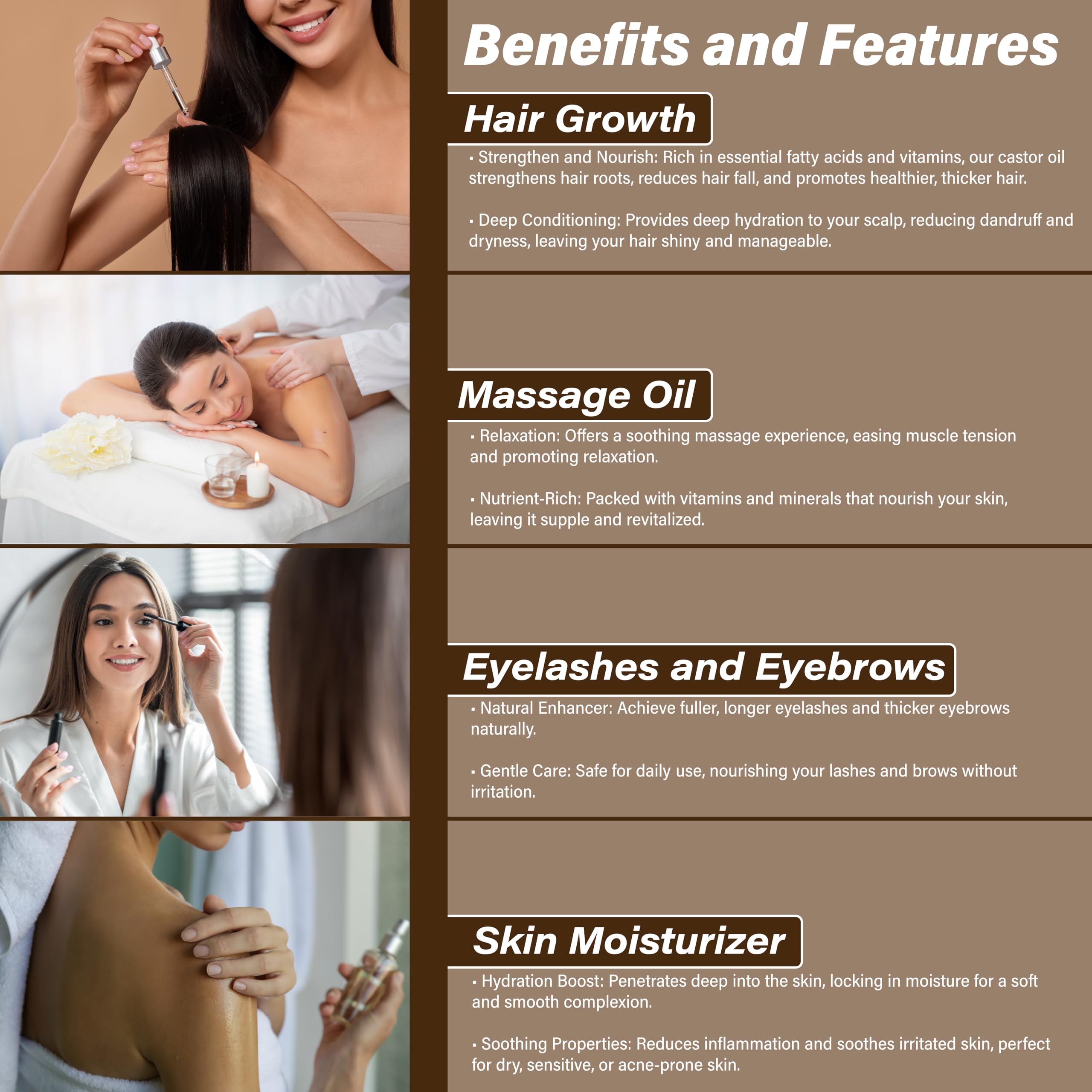 Castor Oil 4 fl. oz. Unrefined, 100% Pure Natural Hexane-Free, USP Grade, Hair Growth, Eyebrows and Eyelashes. Skin, Face and Body Moisturizer.