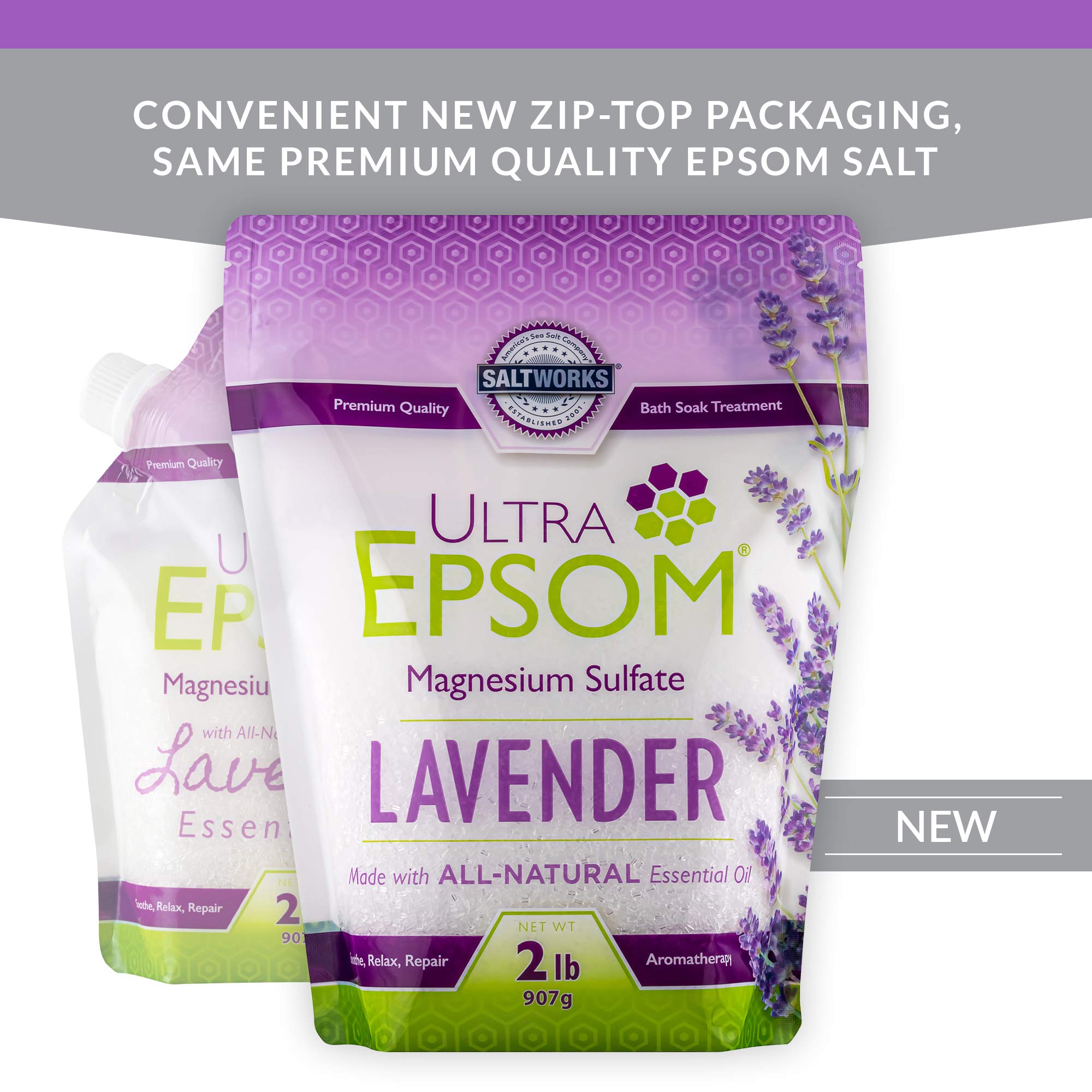 SaltWorks Ultra Epsom Scented Bath Salt, Lavender, 2 Pound Bag