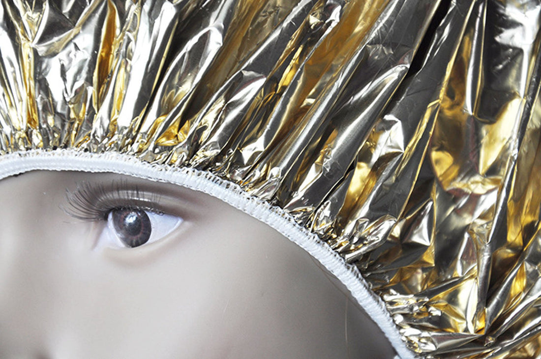 4 Pcs Salon Aluminum Foil Waterproof Disposable Shower Cap Baking Oil Hair Cap - Portable Ultra-thin Nourishing Dry Bath Hat Hoods Bathroom Products (Rose gold)