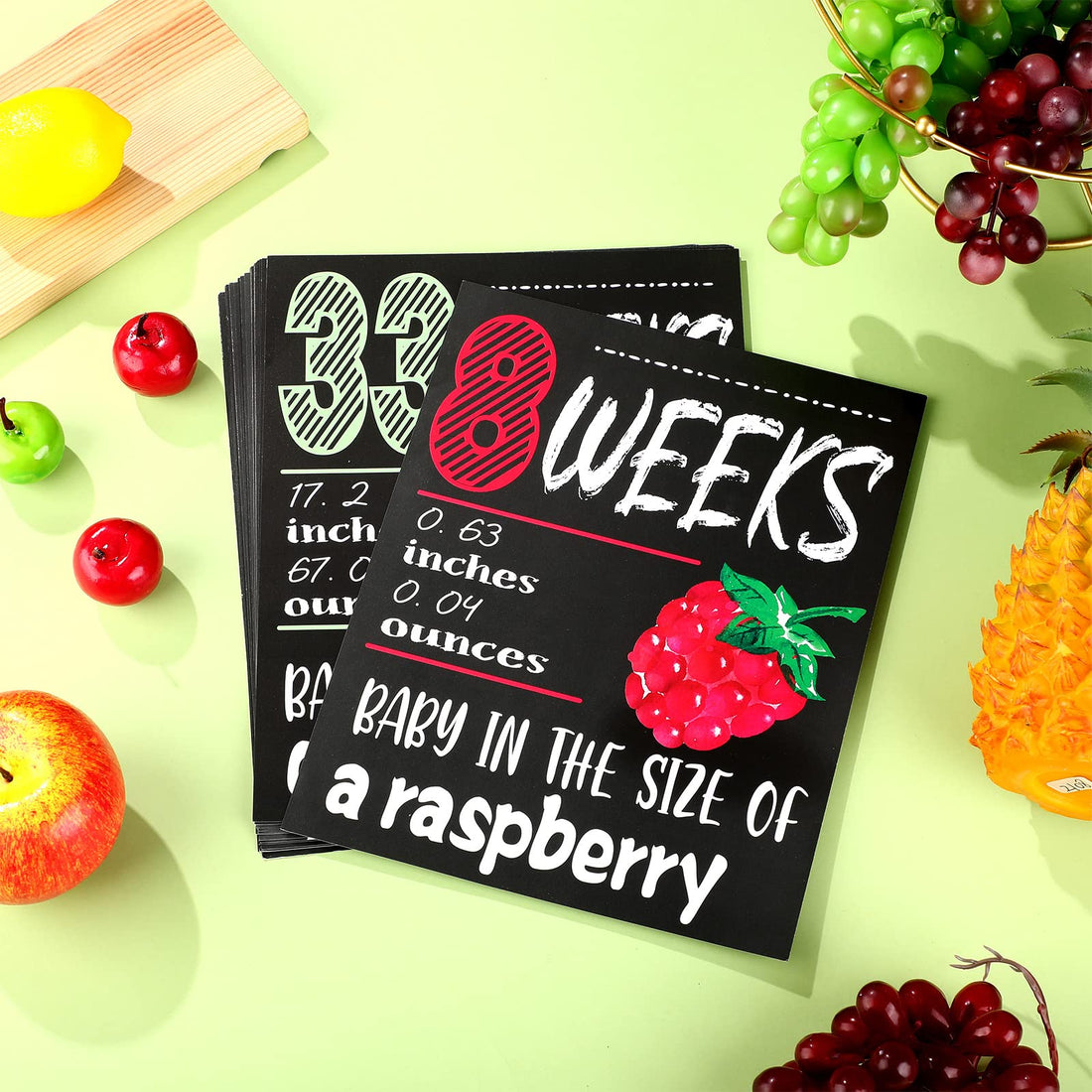 Geyee Pregnancy Sign 5 to 40 Weeks Weekly Milestone Belly Bump Tracker Pregnancy Milestone Cards Countdown Chalkboard Calendar Card Weekly Baby Size Photo Prop Gift for Pregnant Women Mom