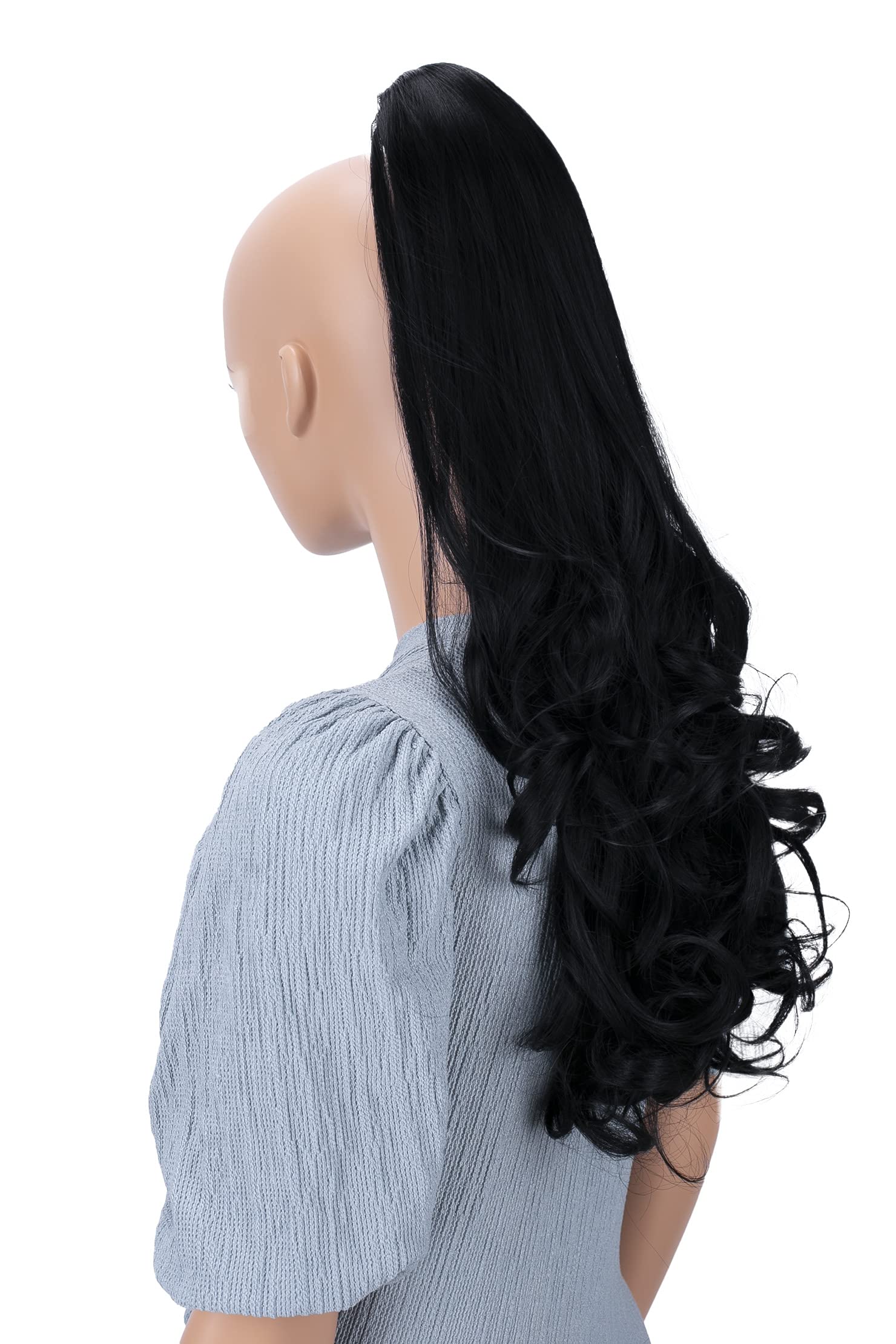 24 & 160g Hair Piece Pony Tail Extension (JET BLACK) Very Long & Voluminous curled wavy Heat-Resisting Like Real Human Hair