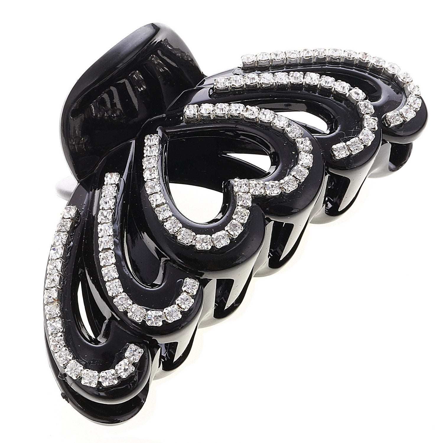 Black Acrylic Rhinestones Large Fancy Bathe Hair Claw Clip for Thick Hair - Elegant Exquisite Plate Hair Jaw Clips Hairpin for Women Lady Girls (Love-heart shape)