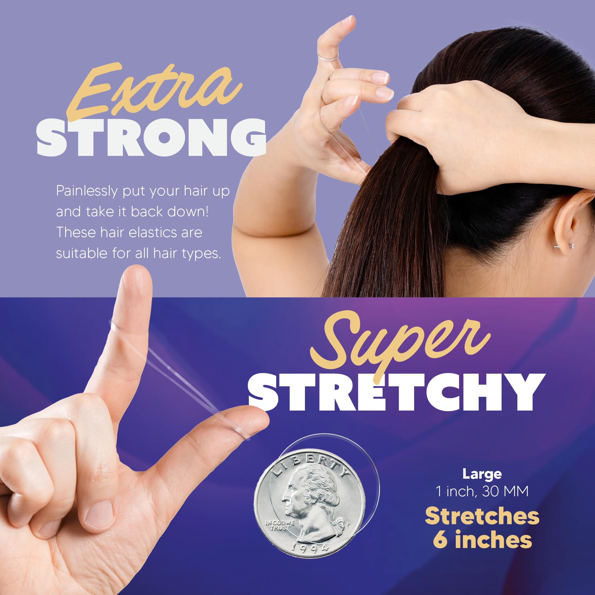 Large-92 Count, Clear: GUMI Reusable Extra Strong Hold Hair Elastics Large-92 Count Clear