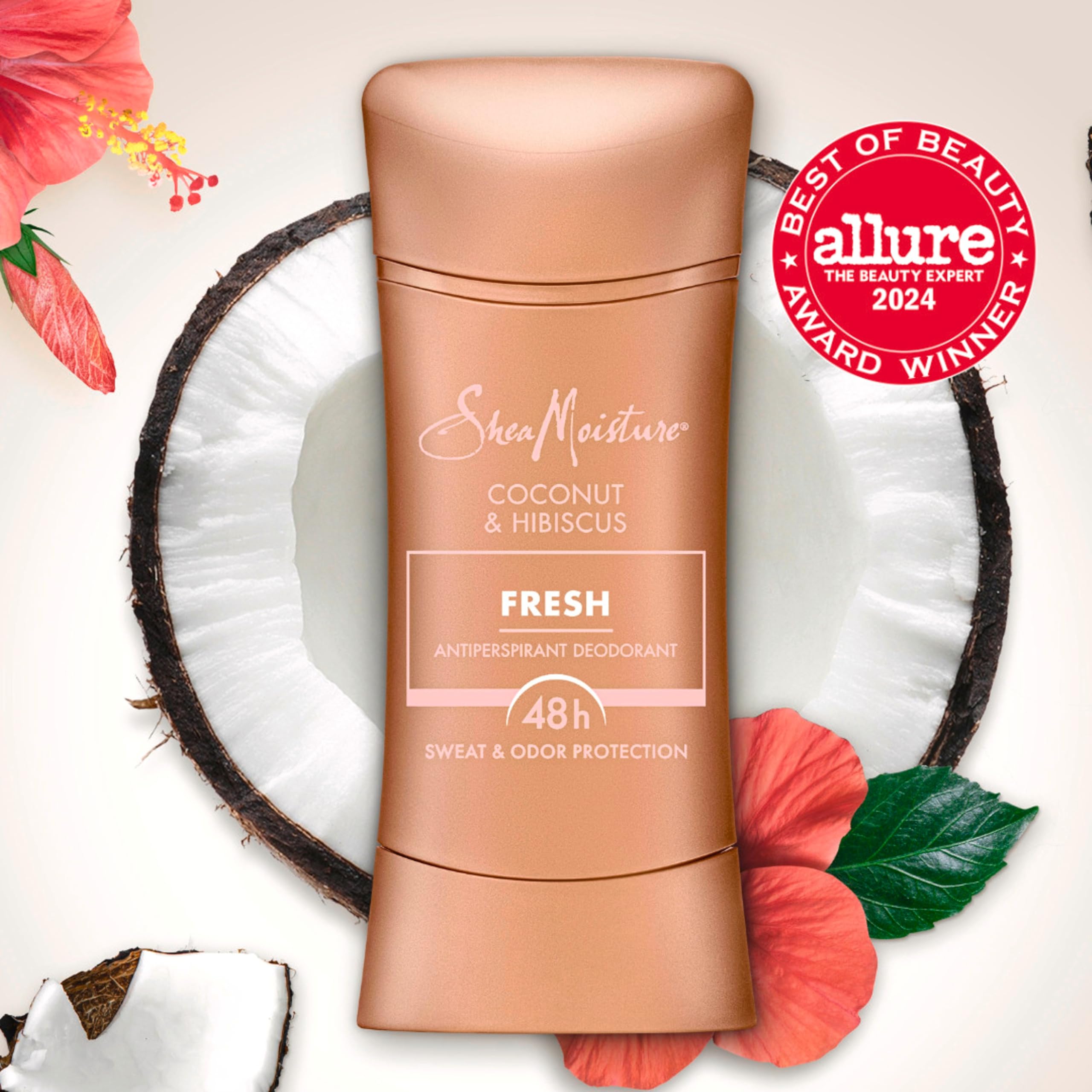 SheaMoisture Antiperspirant Deodorant Stick Fresh Coconut & Hibiscus 2 Count for 48HR Sweat & Odor Protection with No Parabens & No Mineral Oil 2.6 oz
