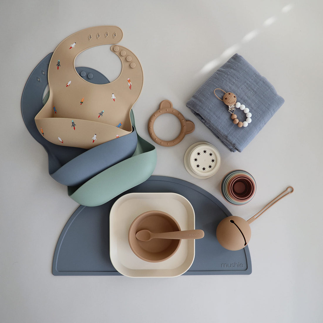 mushie Muslin Baby Swaddle Blanket | 100% Organic Cotton (Tradewinds)