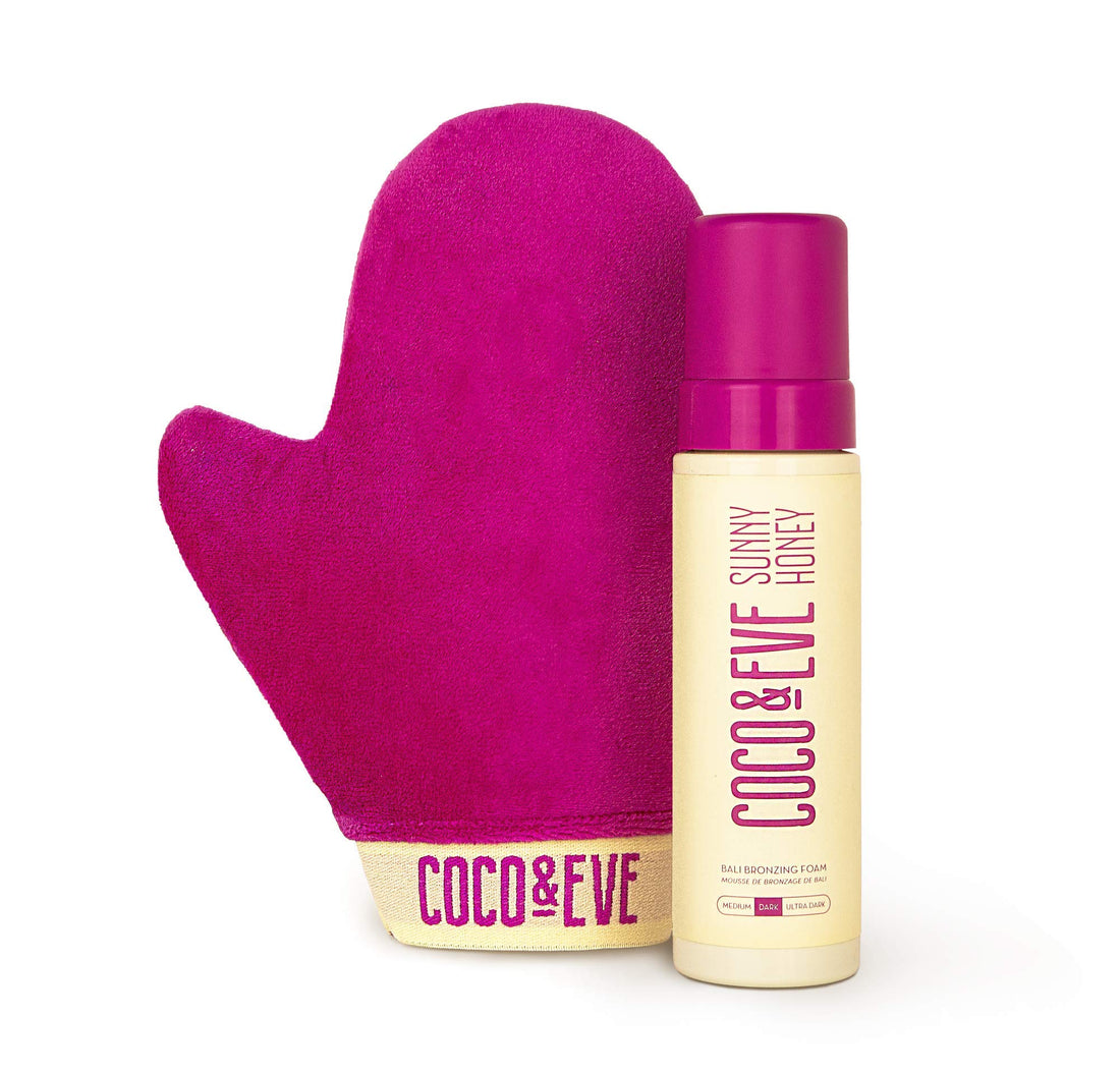 Coco & Eve Self Tanner Mousse Kit - (Medium) All Natural Sunless Instant Self Tanning Lotion with Bronzer & Mitt Applicator | Sunny Honey Bali Bronzing Kit