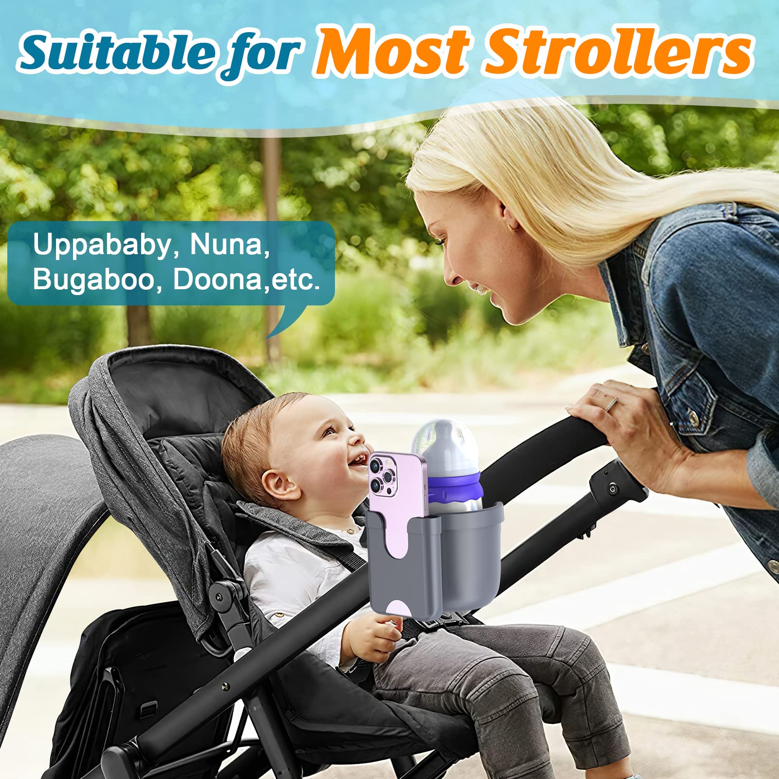 Guiseapue Cup Holder for Walker: Stroller Cup Holder Attachment with Phone Holder, Wheelchair/Stroller Accessories for Uppababy, Nuna, Doona, Rollator, Bike, Scooter, Baby Travel Essential